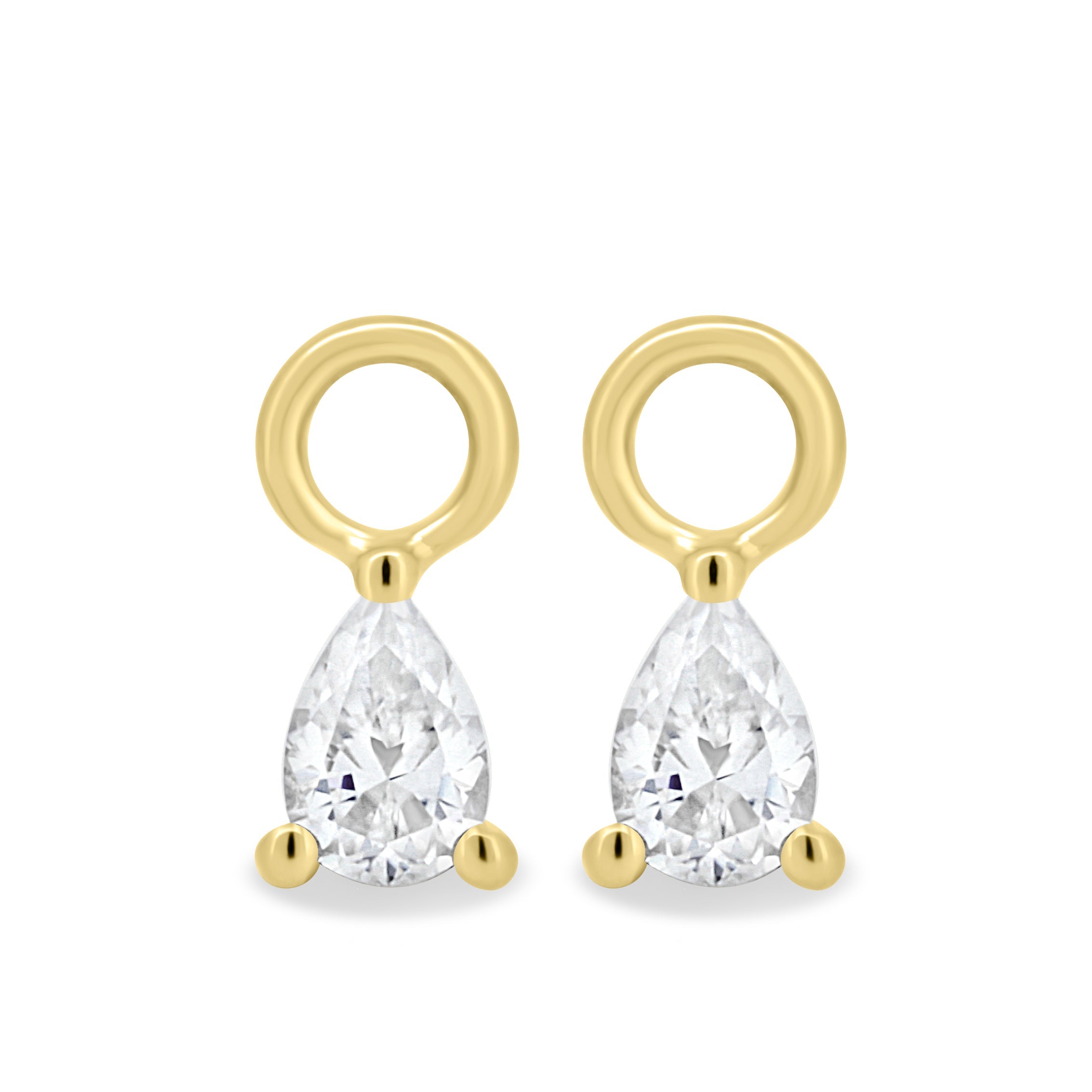 1.00 CT pear cut moissanite diamond hoop earrings – elegant gold hoops featuring dangling pear-shaped stones, perfect for bridal wear or special occasions.