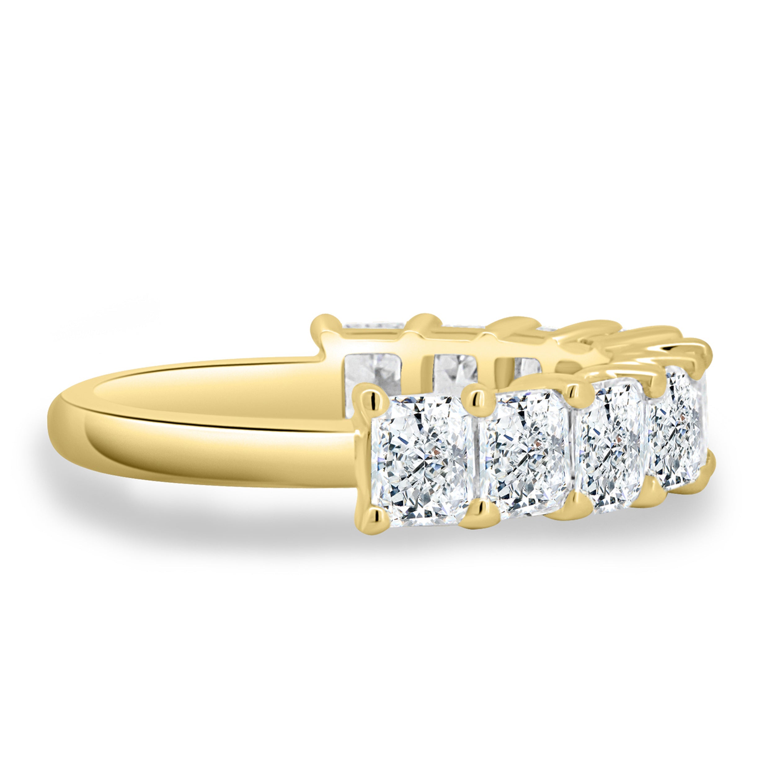 2.50 TCW radiant cut moissanite half eternity wedding band – luxurious gold band featuring brilliant step-cut stones, perfect for glamorous bridal or stacking wear.