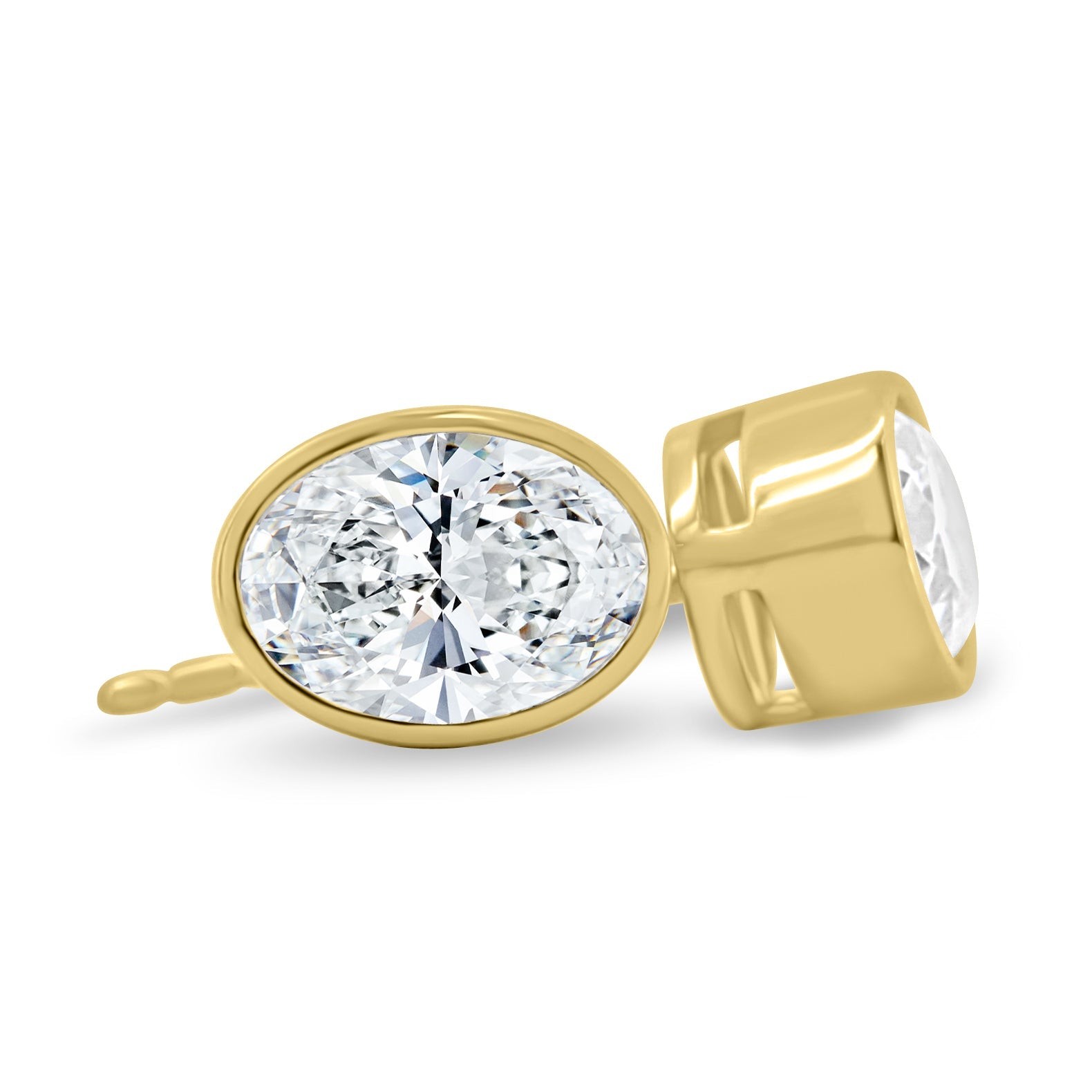 1.00 CT oval cut moissanite bezel set earrings – sleek and elegant gold studs with a modern, secure setting, perfect for everyday wear or special occasions.