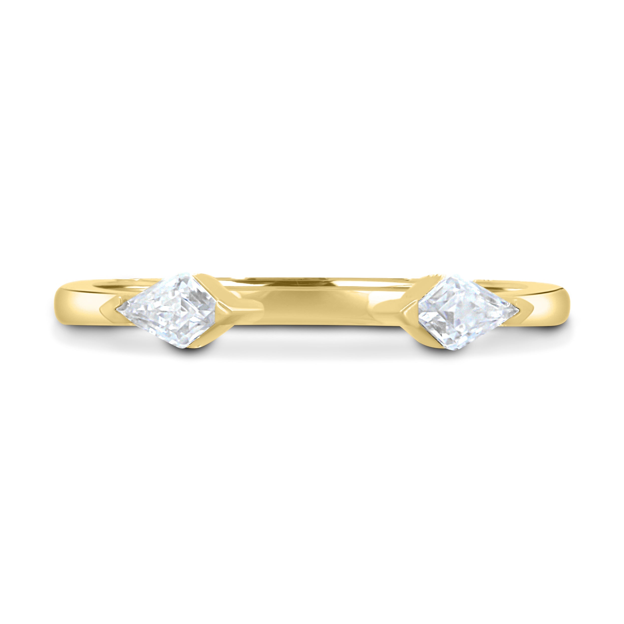 0.4 TCW kite cut moissanite open-style wedding band – contemporary and edgy design in polished gold, perfect for stacking or pairing with statement engagement rings.