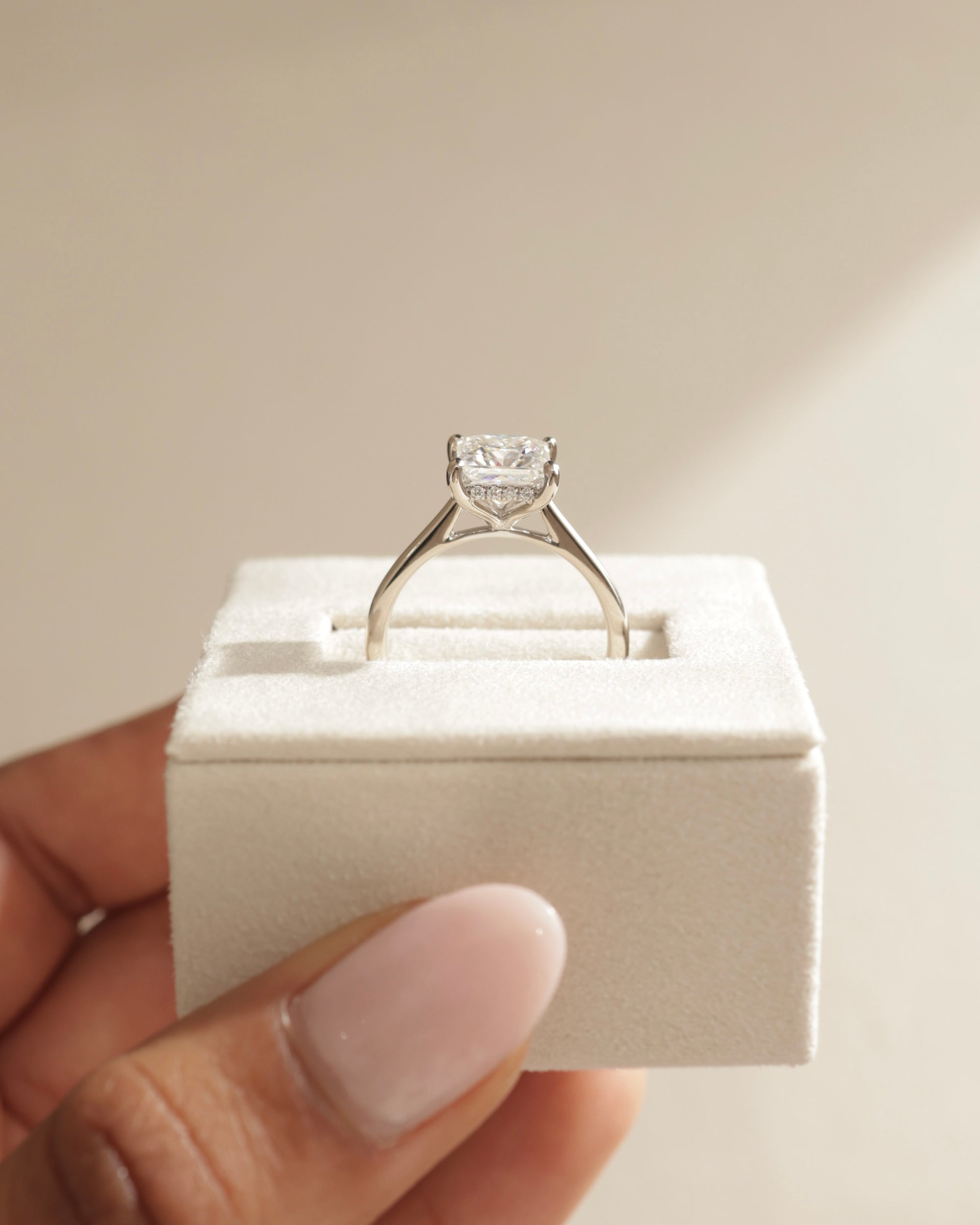 2.0 CT Princess Cut Moissanite Hidden Halo Engagement Ring