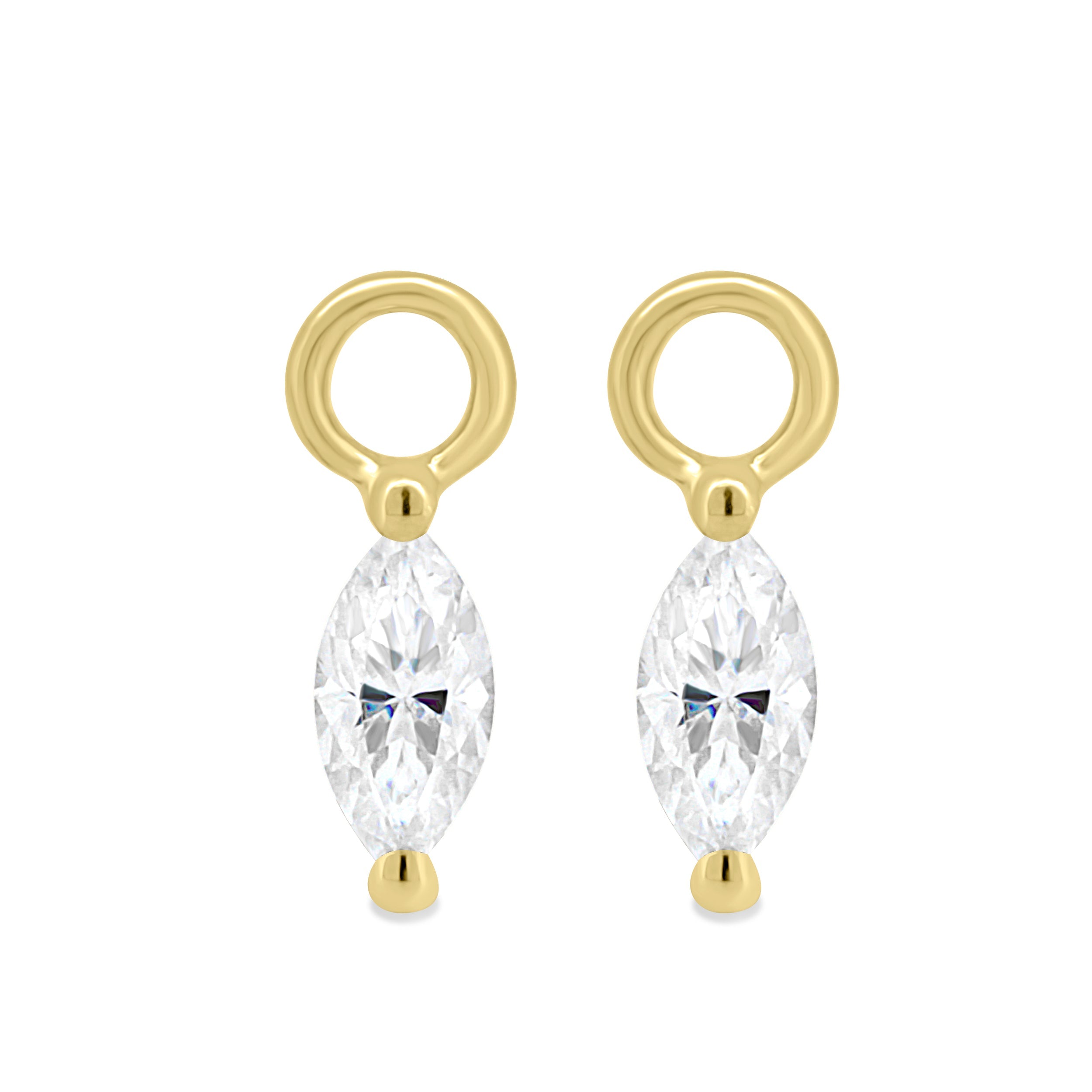 2.00 CT marquise cut moissanite diamond hoop earrings – stylish and elegant gold hoops featuring elongated marquise stones, perfect for bridal glamour or evening wear.