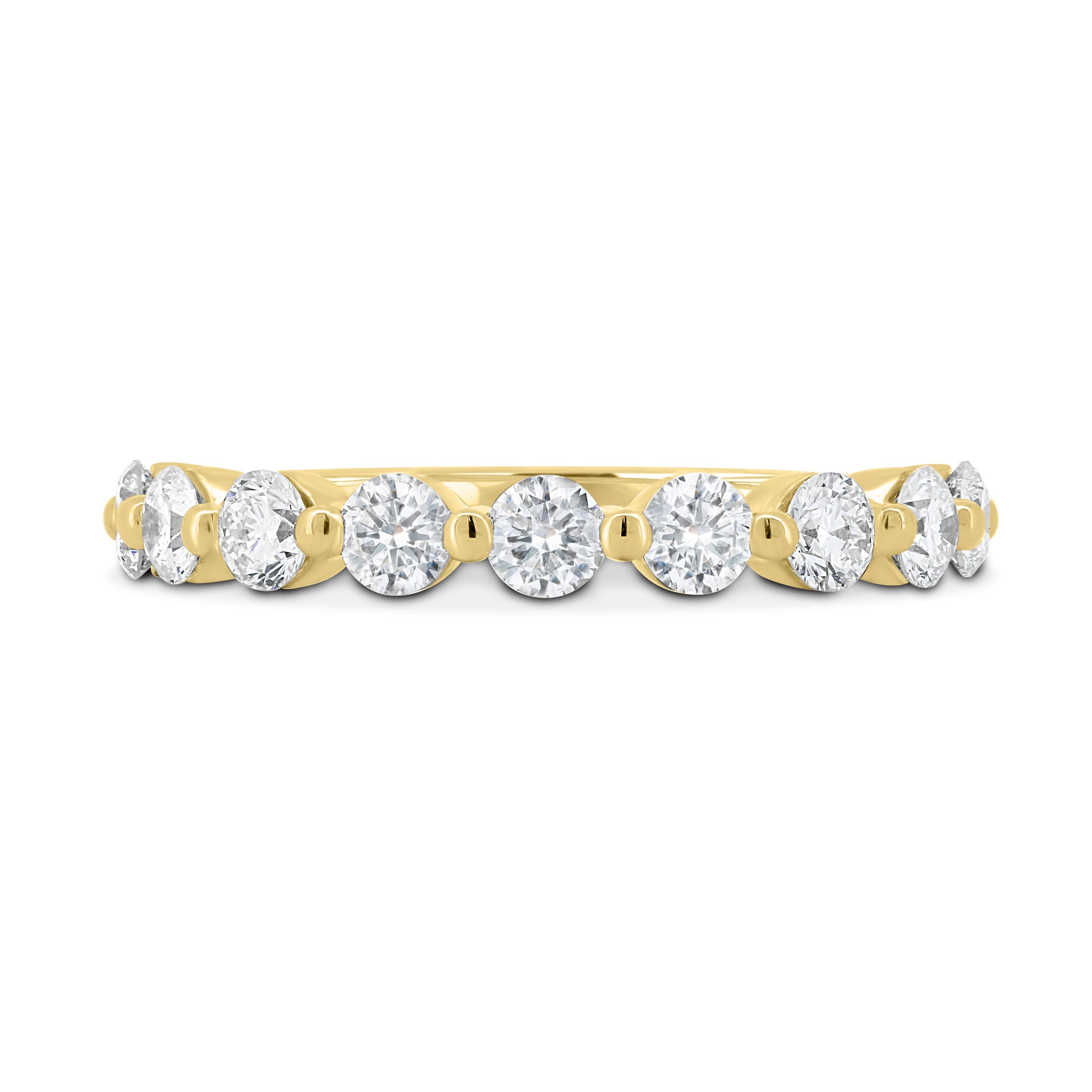 0.41 TCW round cut moissanite half eternity wedding band – classic and delicate gold band with sparkling stones, perfect for bridal stacking or everyday elegance.