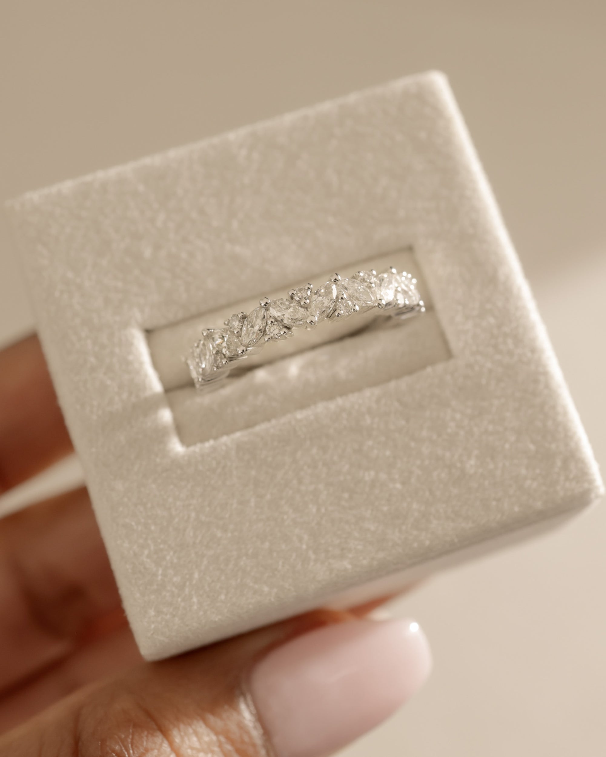 1.57 TCW marquise and round cut moissanite half eternity wedding band – luxurious alternating design set in polished gold, perfect for bold bridal stacking or standalone wear.