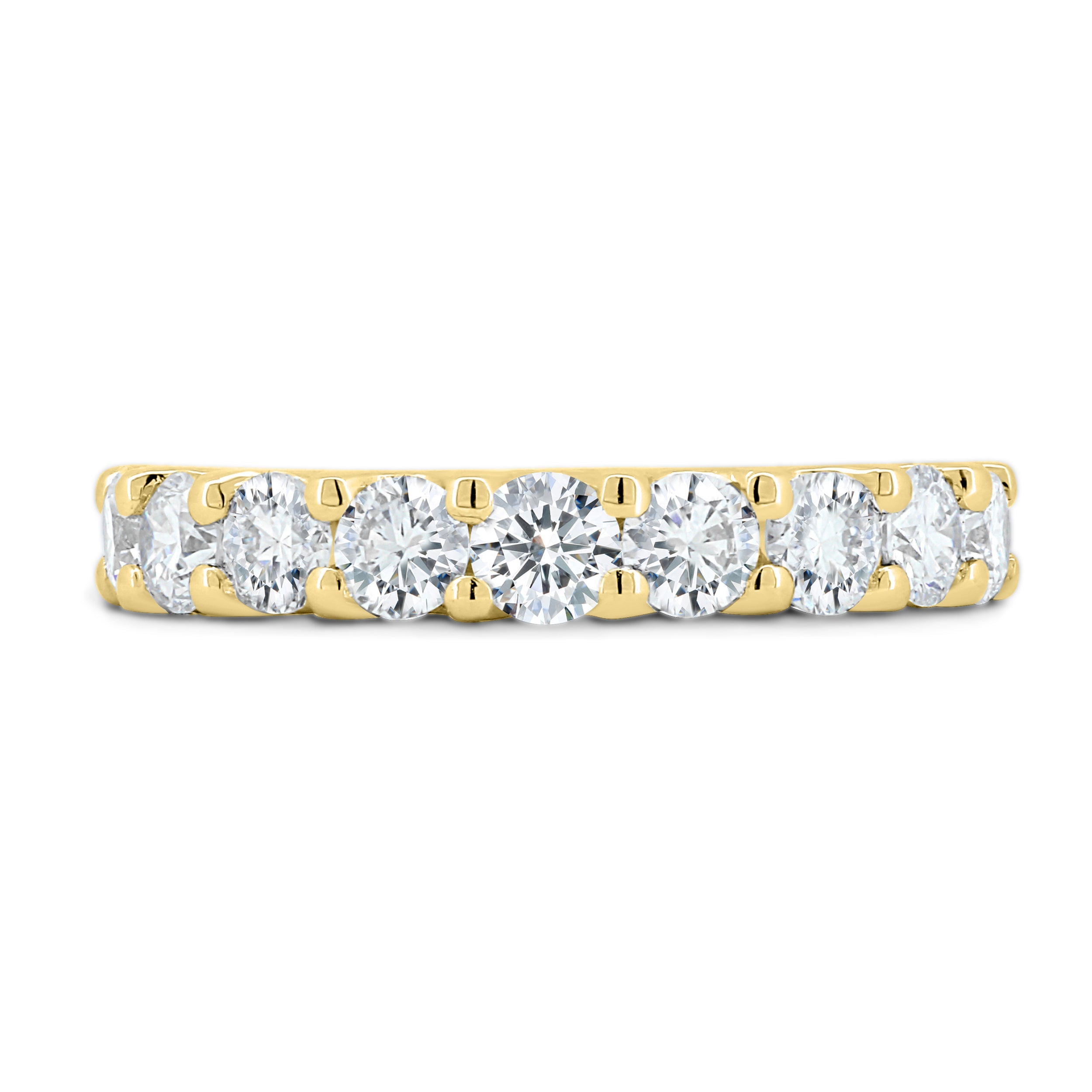 0.52 TCW round cut moissanite half eternity wedding band – timeless gold band featuring brilliant sparkle, ideal for stacking or as a classic bridal ring.