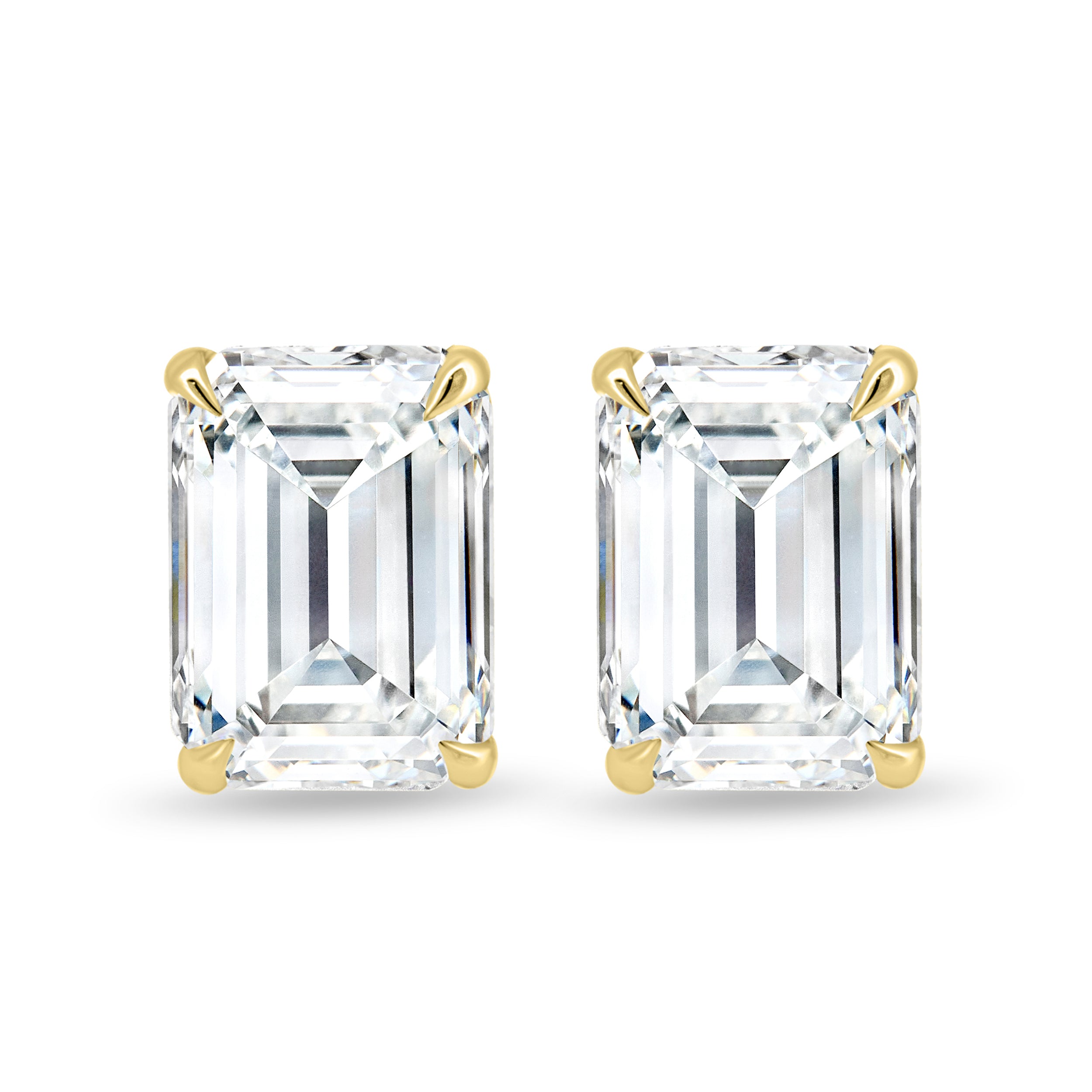 2.00 TCW emerald cut moissanite stud earrings – timeless and elegant diamond alternative set in polished gold, perfect for everyday luxury or special occasions.