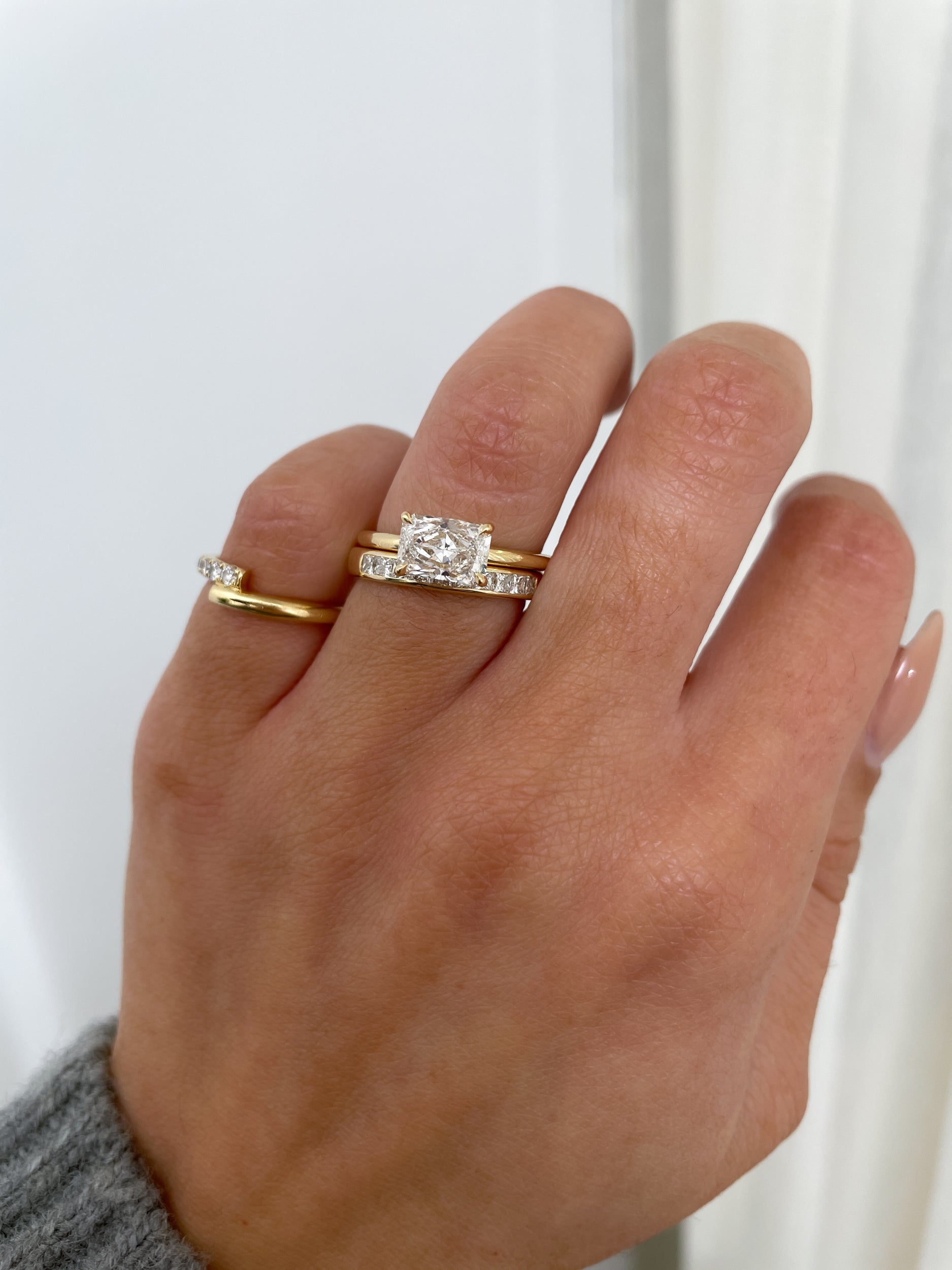 0.60 TCW princess cut moissanite wedding band in a sleek channel setting – modern and elegant gold ring, perfect for timeless bridal wear or stacking.