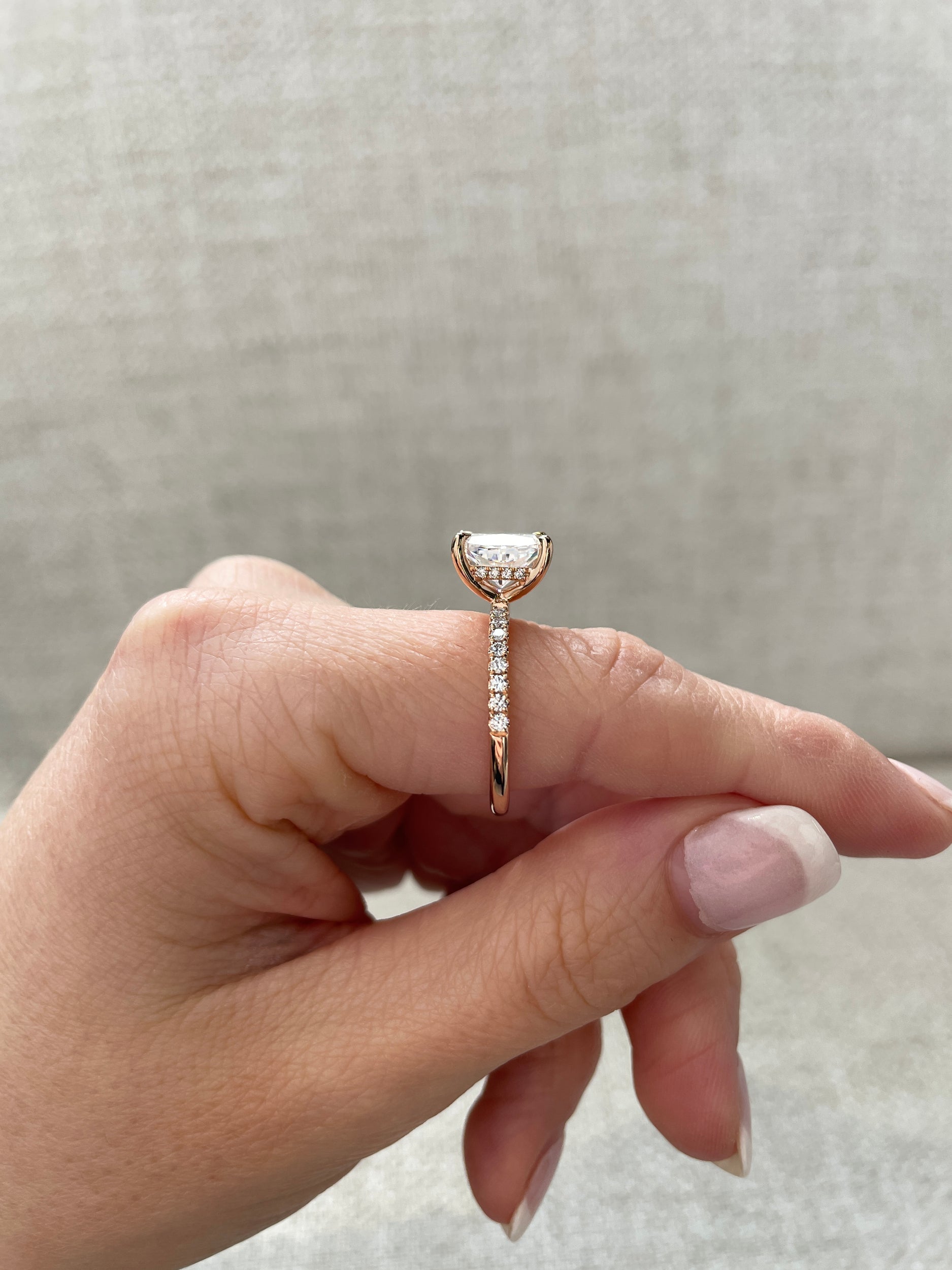 2.01 CT Elongated Cushion Cut Moissanite Hidden Halo & Pave Engagement Ring