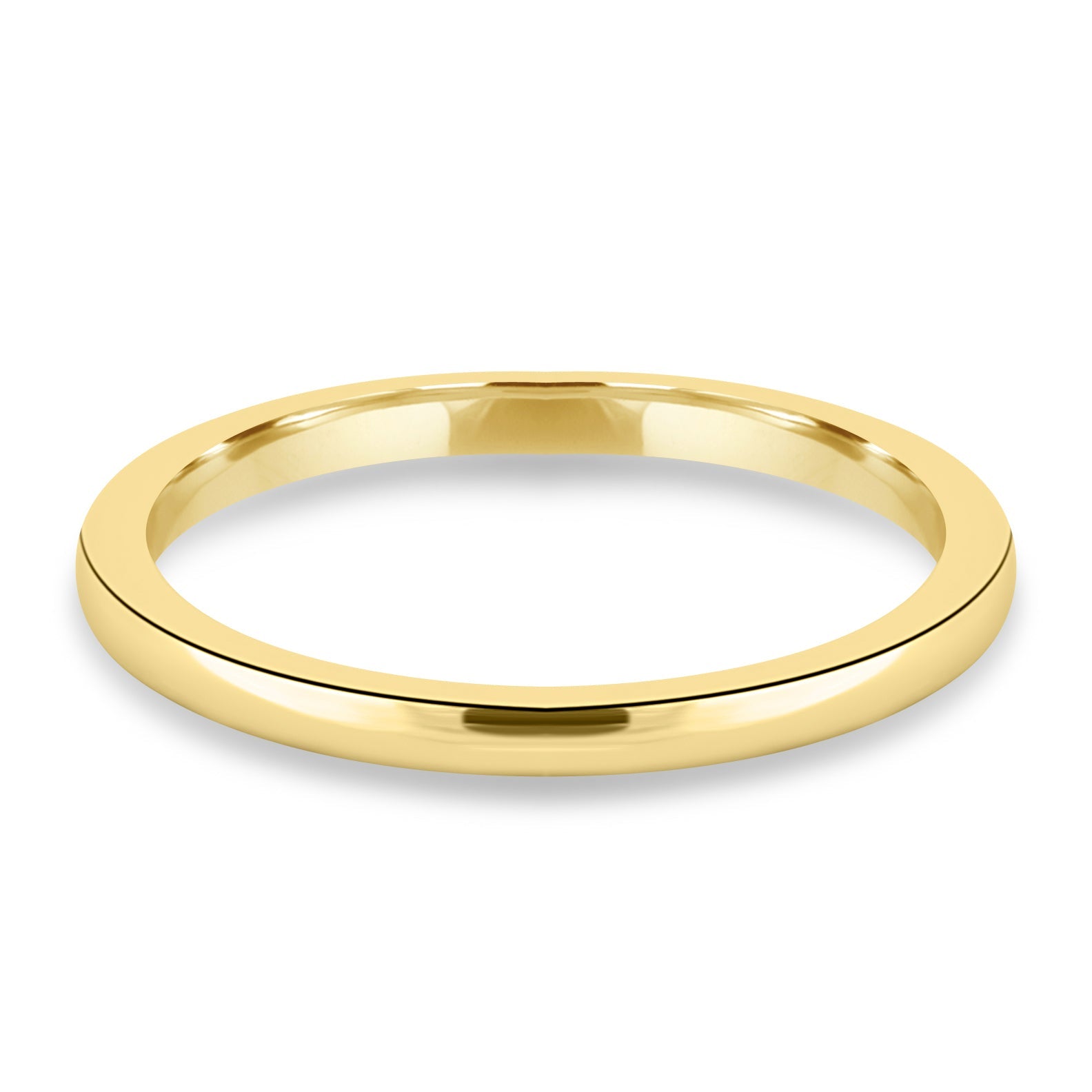 Minimalist plain wedding band in polished gold – classic unisex design for timeless elegance, perfect for engagements or weddings.