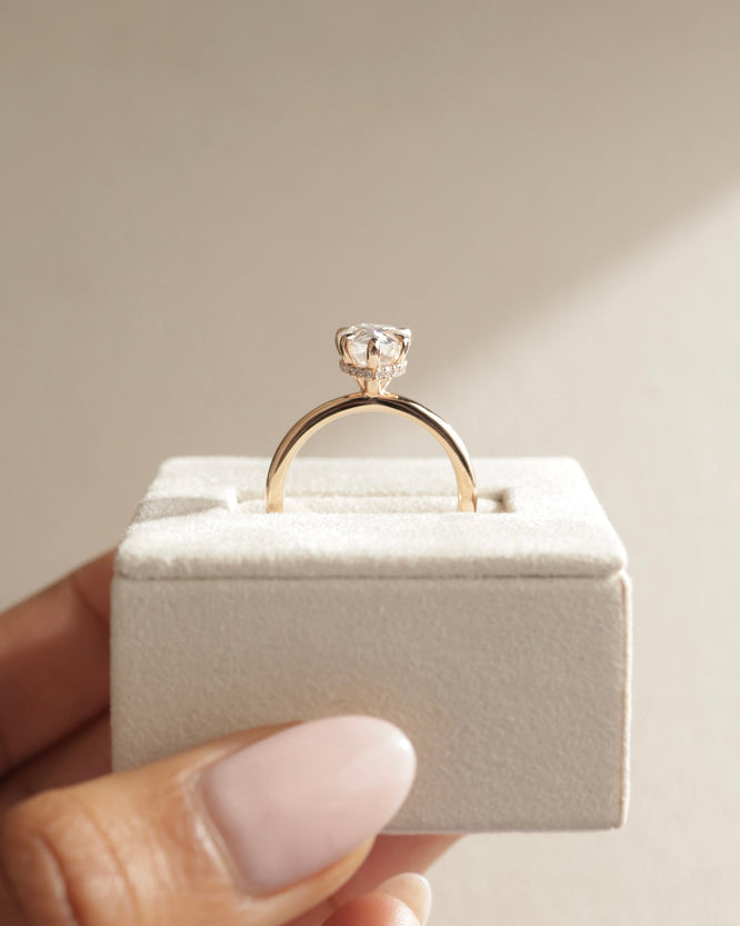 2.0 CT Pear Cut Moissanite Hidden Halo Engagement Ring