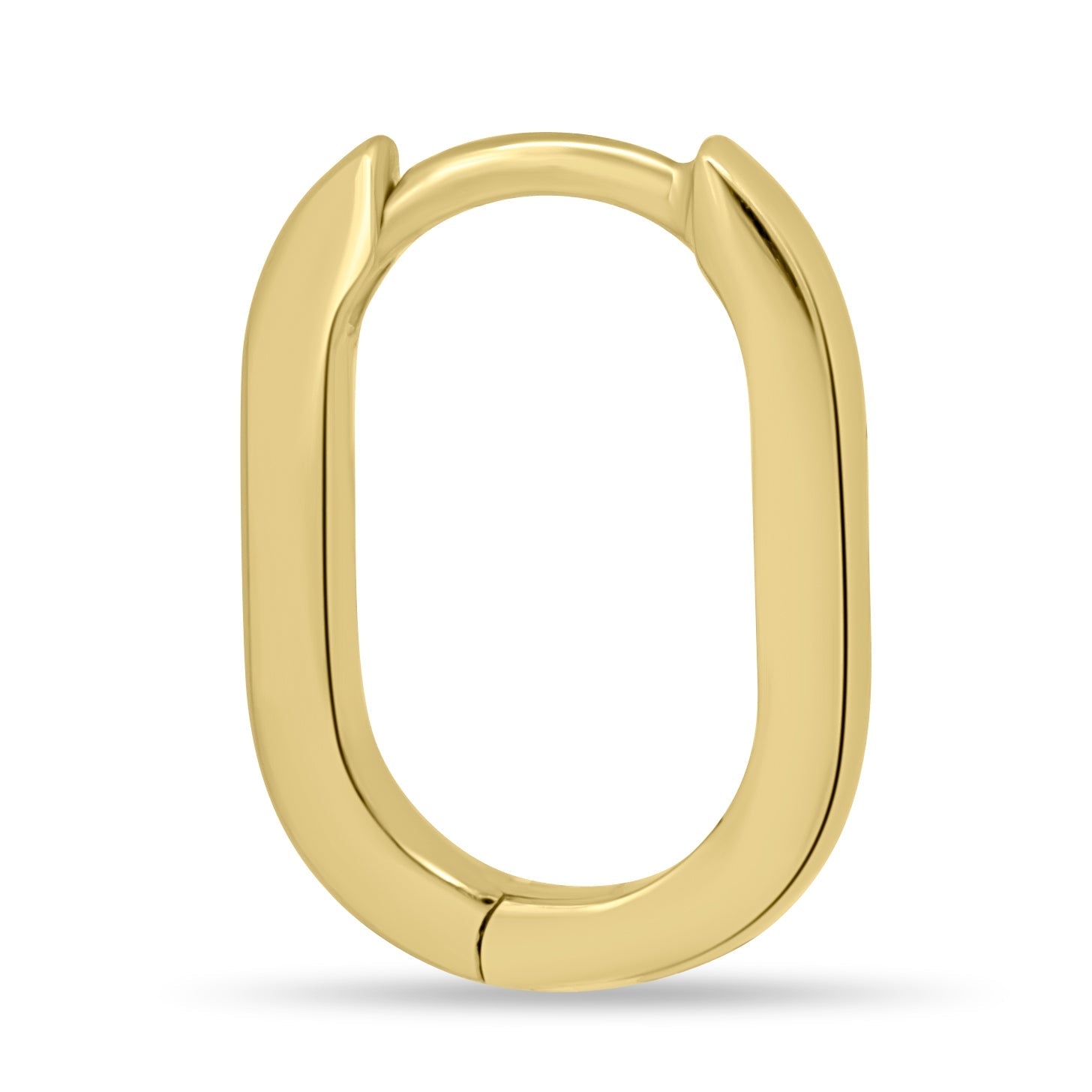 Plain elongated oval hoop earrings with a smooth polished finish – modern and minimalist gold design, perfect for everyday wear or elegant layering.