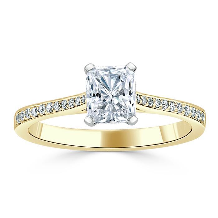 0.75 CT Radiant Cut Solitaire Hidden Halo/ Pave Setting Moissanite Engagement Ring - crownmoissanite
