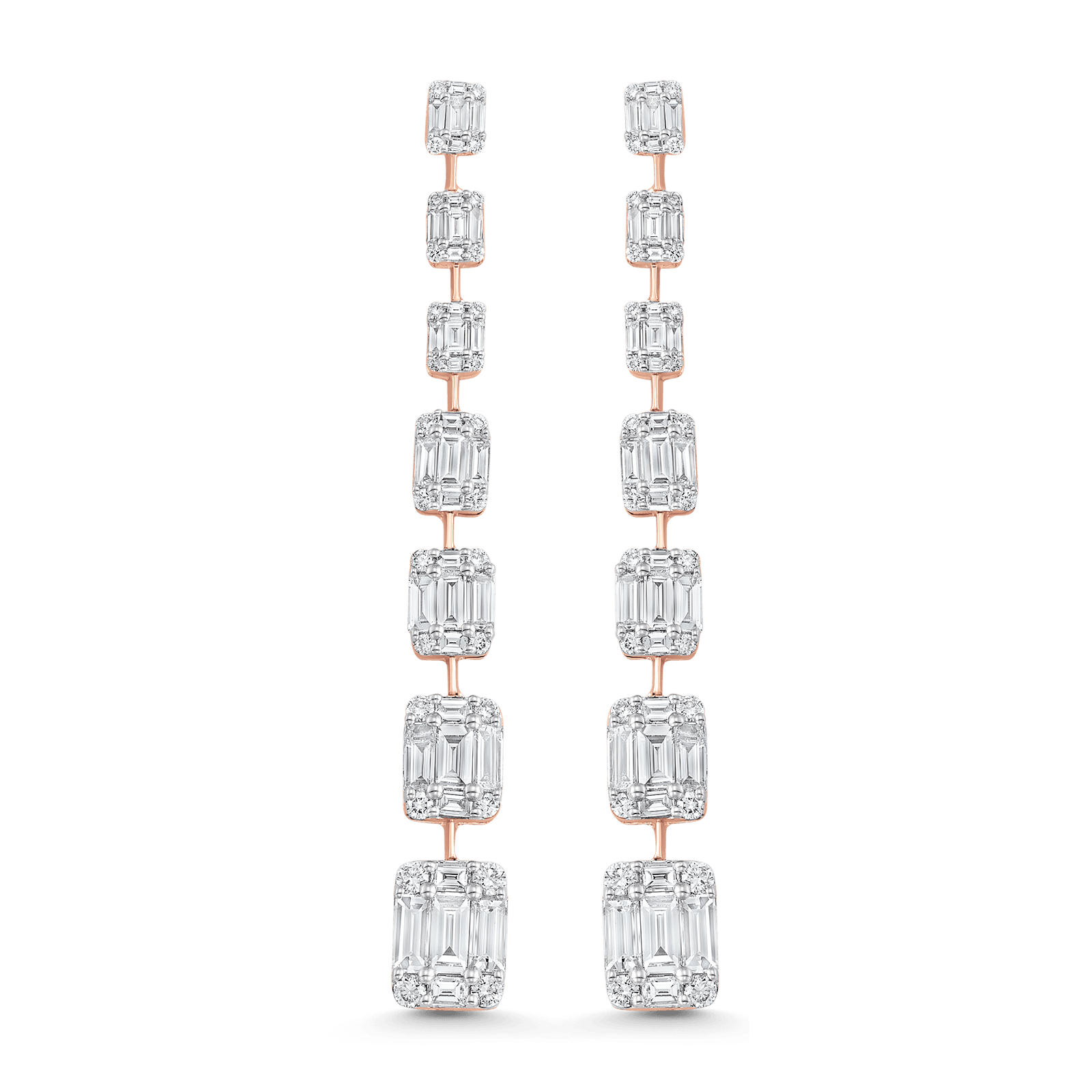4.53 TCW Baguette & Round Moissanite Diamond Long Drop Earrings - crownmoissanite