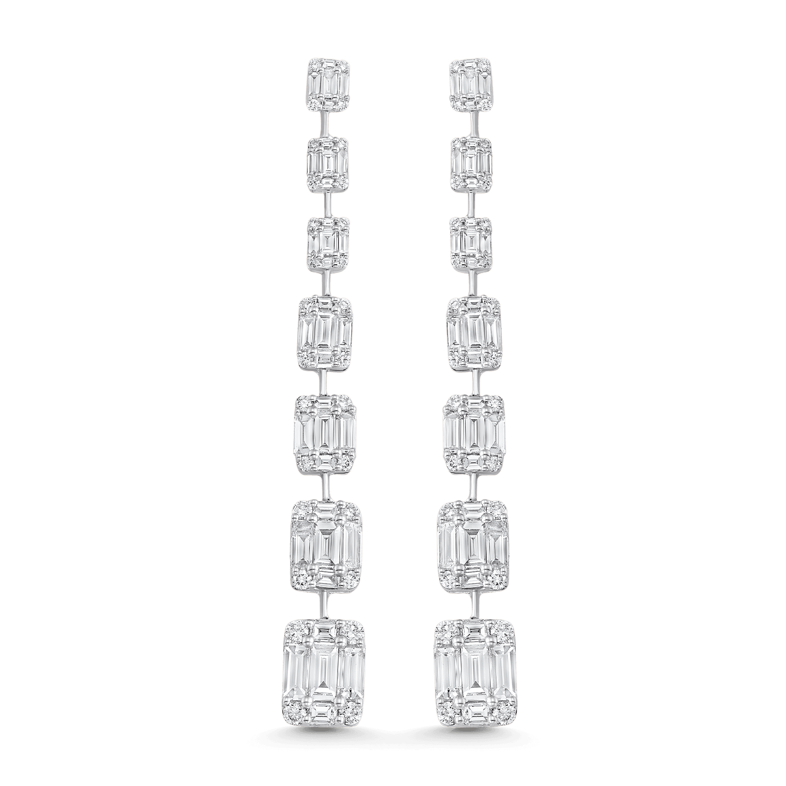 4.53 TCW Baguette & Round Moissanite Diamond Long Drop Earrings - crownmoissanite