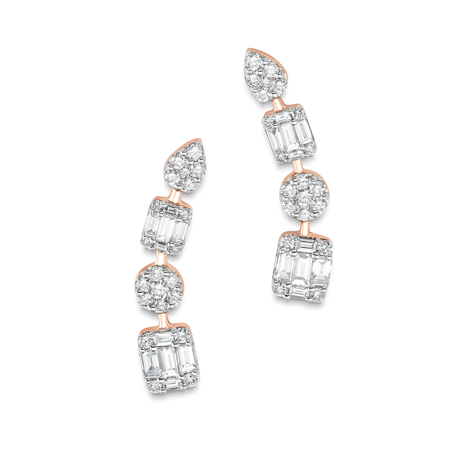 0.75 TCW Round & Baguette Moissanite Diamond Ear Crawlers Earrings - crownmoissanite