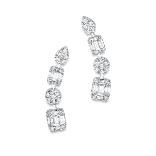 0.75 TCW Round & Baguette Moissanite Diamond Ear Crawlers Earrings - crownmoissanite