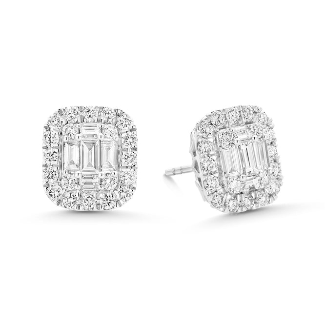 3.34 TCW Round & Baguette Moissanite Diamond Halo Earrings - crownmoissanite