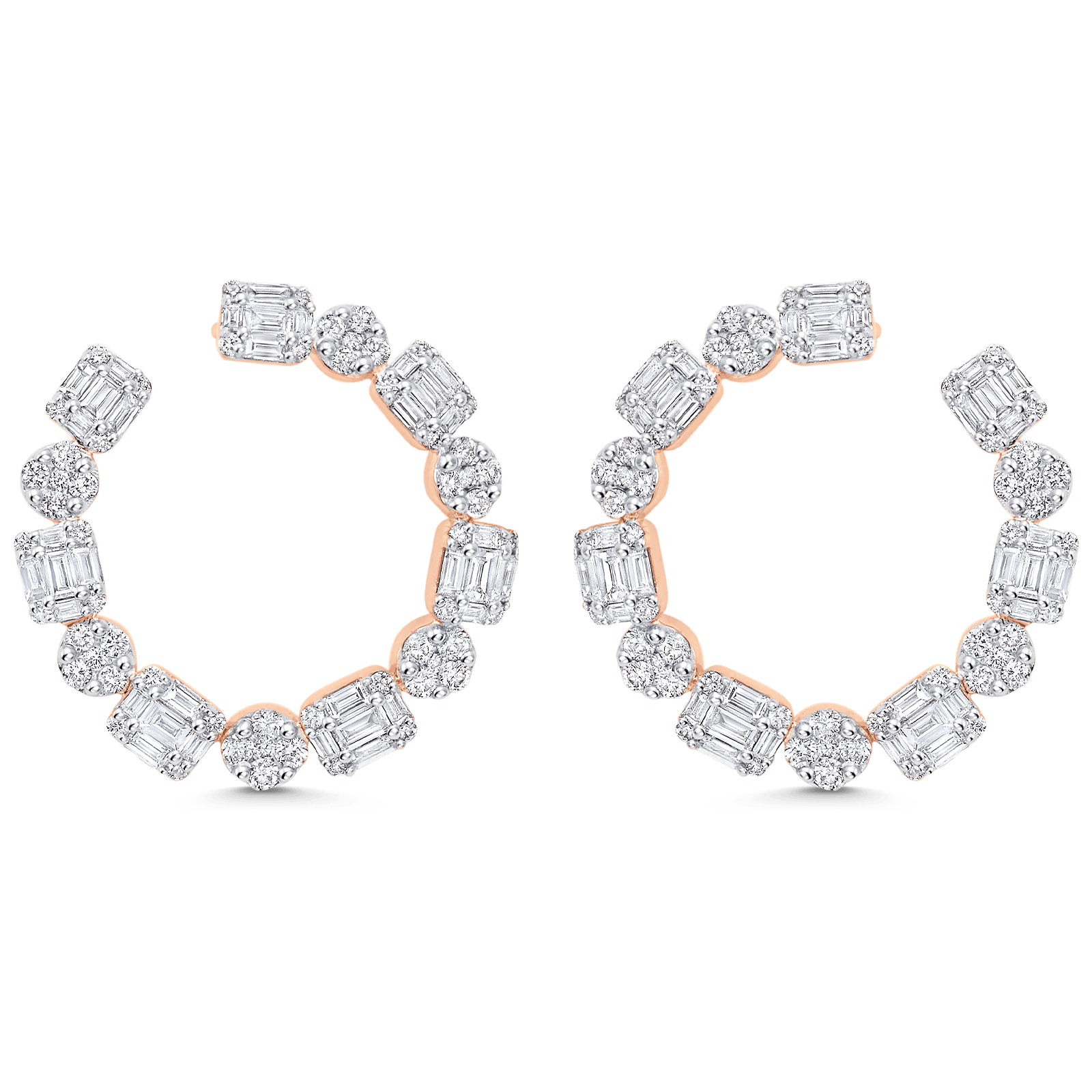 2.57 TCW Round & Baguette Moissanite Diamond Hoop Earrings - crownmoissanite