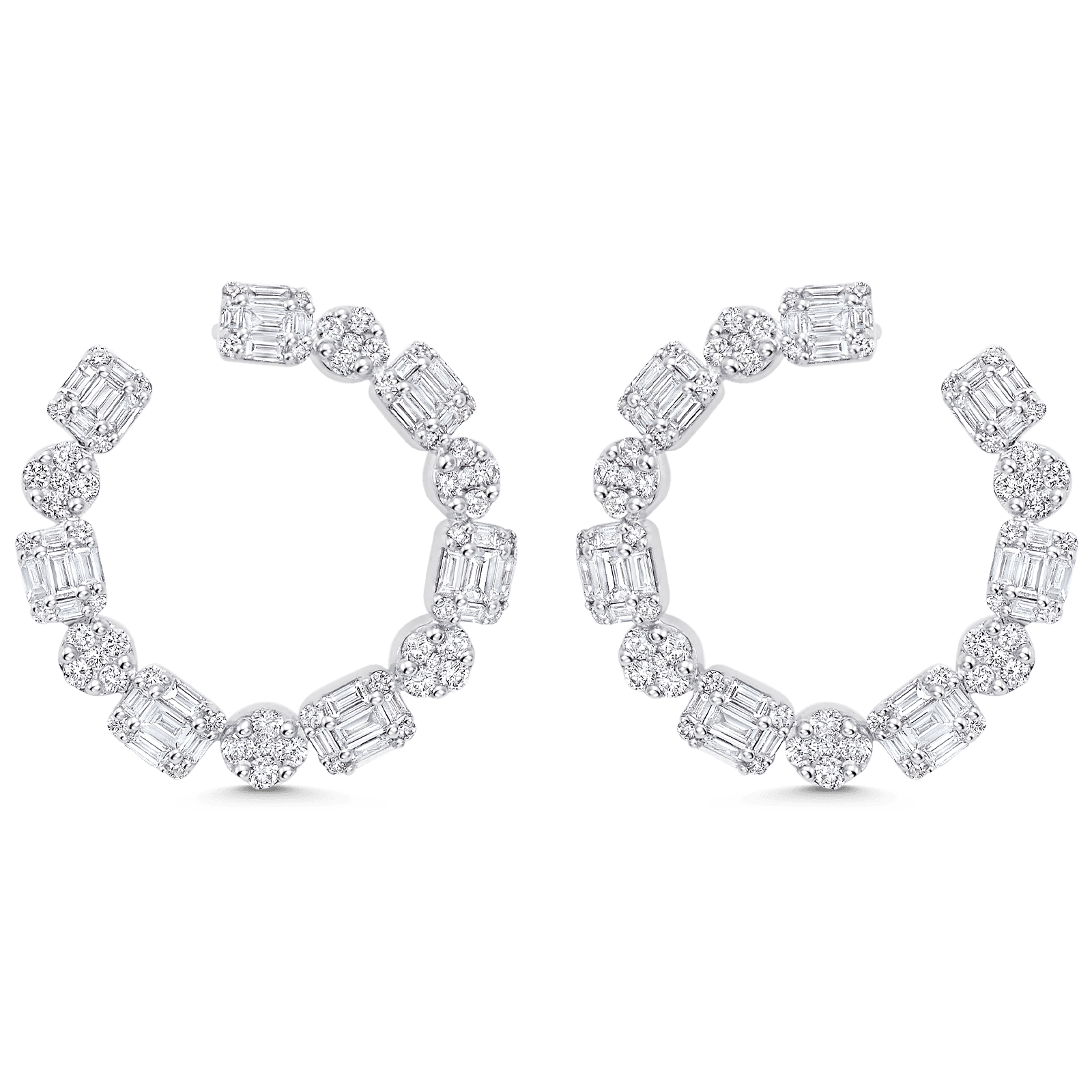 2.57 TCW Round & Baguette Moissanite Diamond Hoop Earrings - crownmoissanite