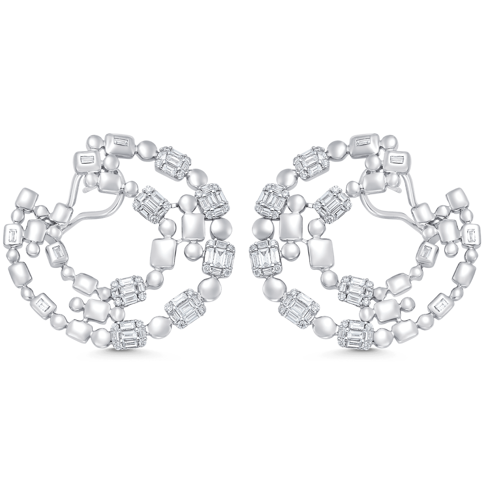 1.99 TCW Round & Baguette Moissanite Diamond Statement Hoops Earrings - crownmoissanite