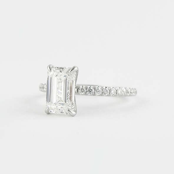 1.60 CT Emerald Solitaire & Pave Setting Moissanite Engagement Ring - crownmoissanite