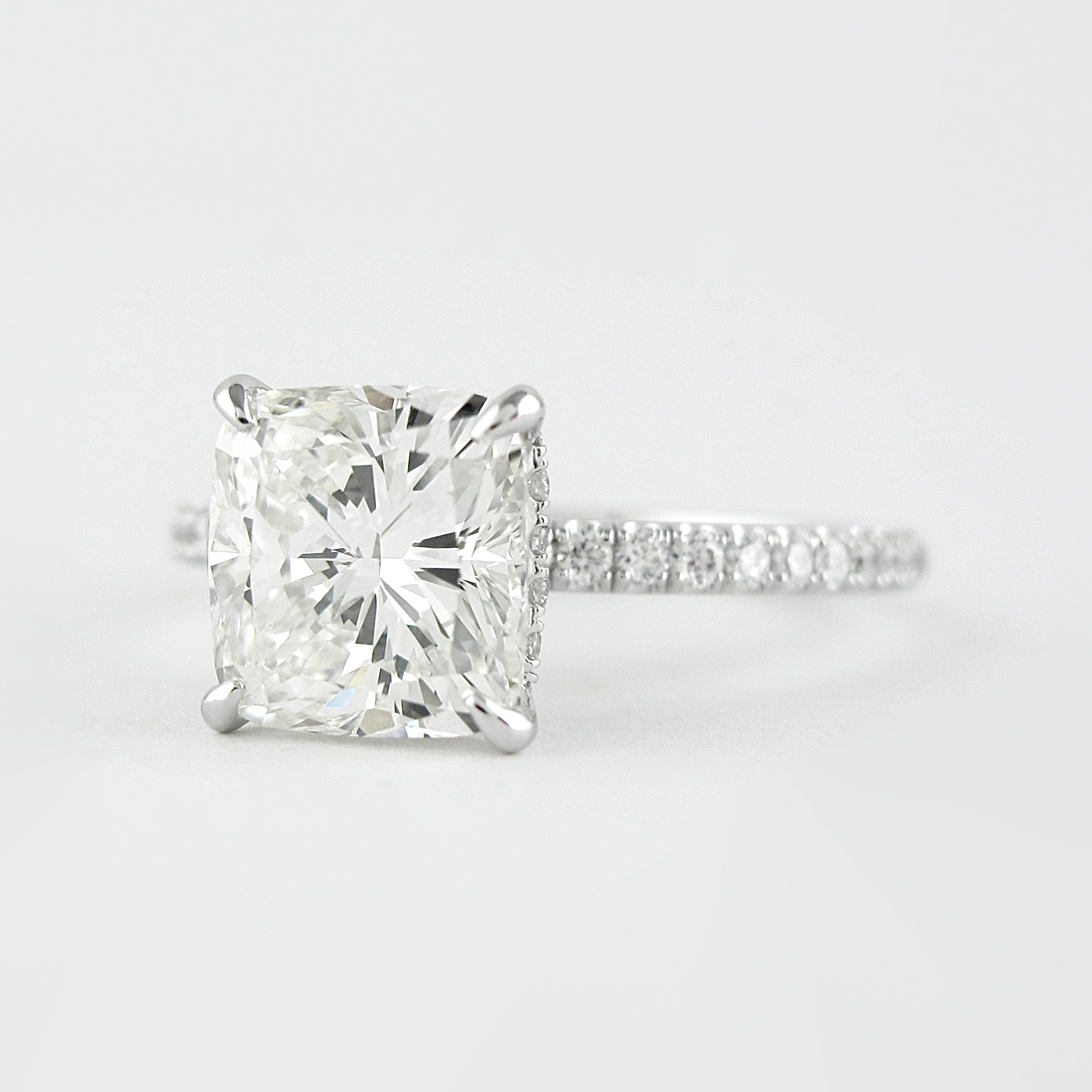 1.80 CT Cushion Hidden Halo & Pave Moissanite Engagement Ring - crownmoissanite