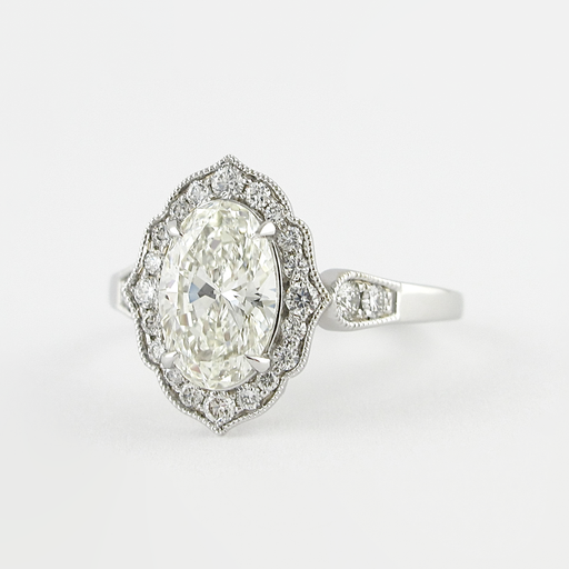 1.91 CT Oval Milgrain Vintage Halo Style Moissanite Engagement Ring - crownmoissanite