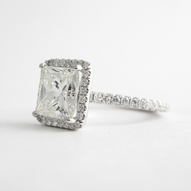 2.0 CT Princess Cut Halo Style Moissanite Engagement Ring - crownmoissanite