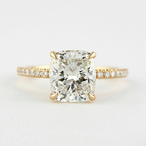 1.5 CT Cushion Hidden Halo & Pave Moissanite Engagement Ring - crownmoissanite