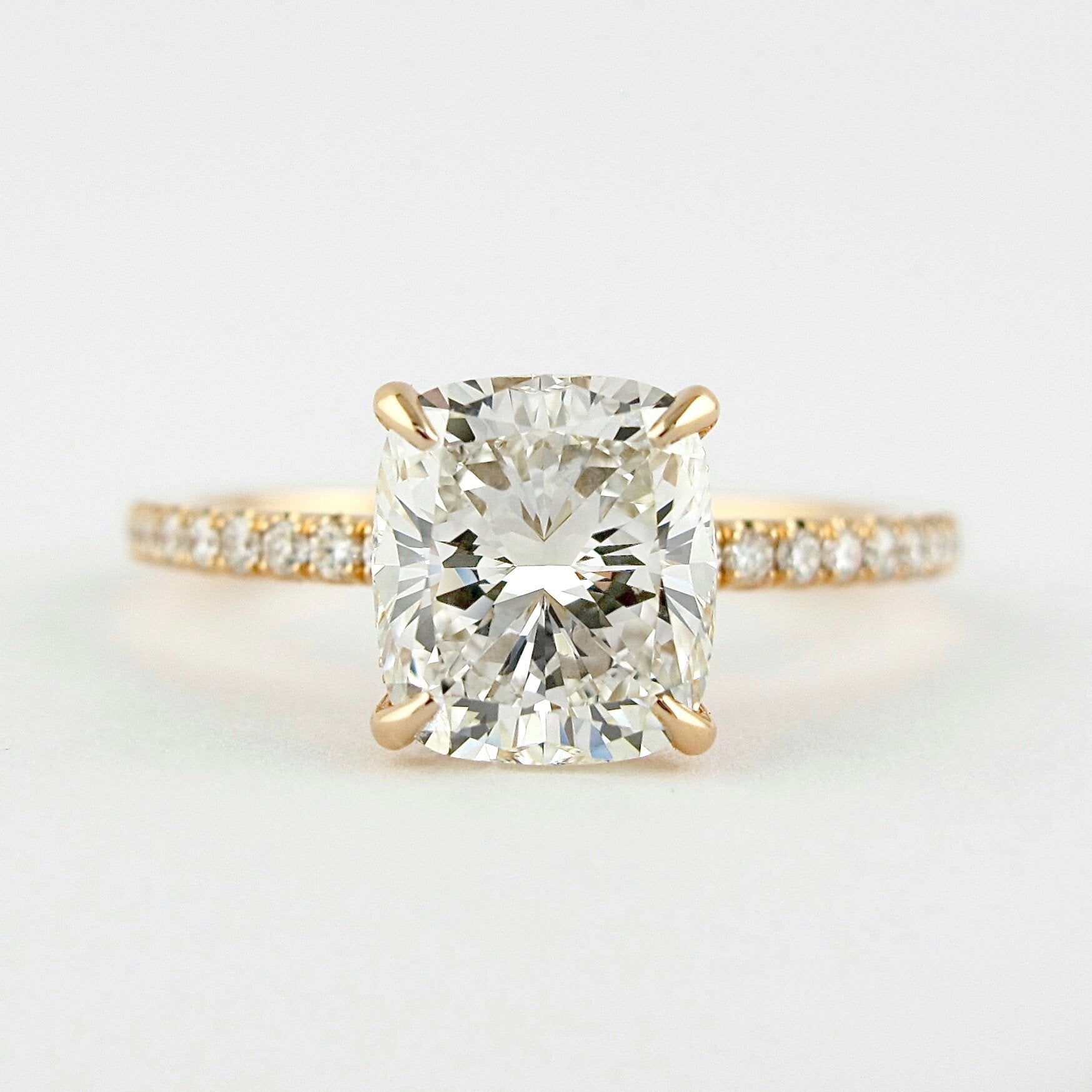 1.5 CT Cushion Shaped Moissanite Hidden Halo Engagement Ring - crownmoissanite
