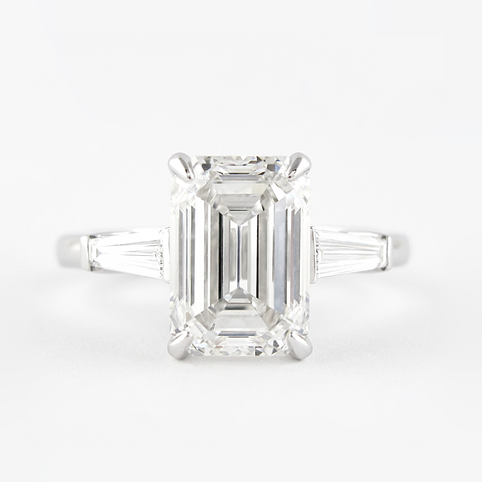 2.30 CT Emerald Three Stone Style Moissanite Engagement Ring - crownmoissanite