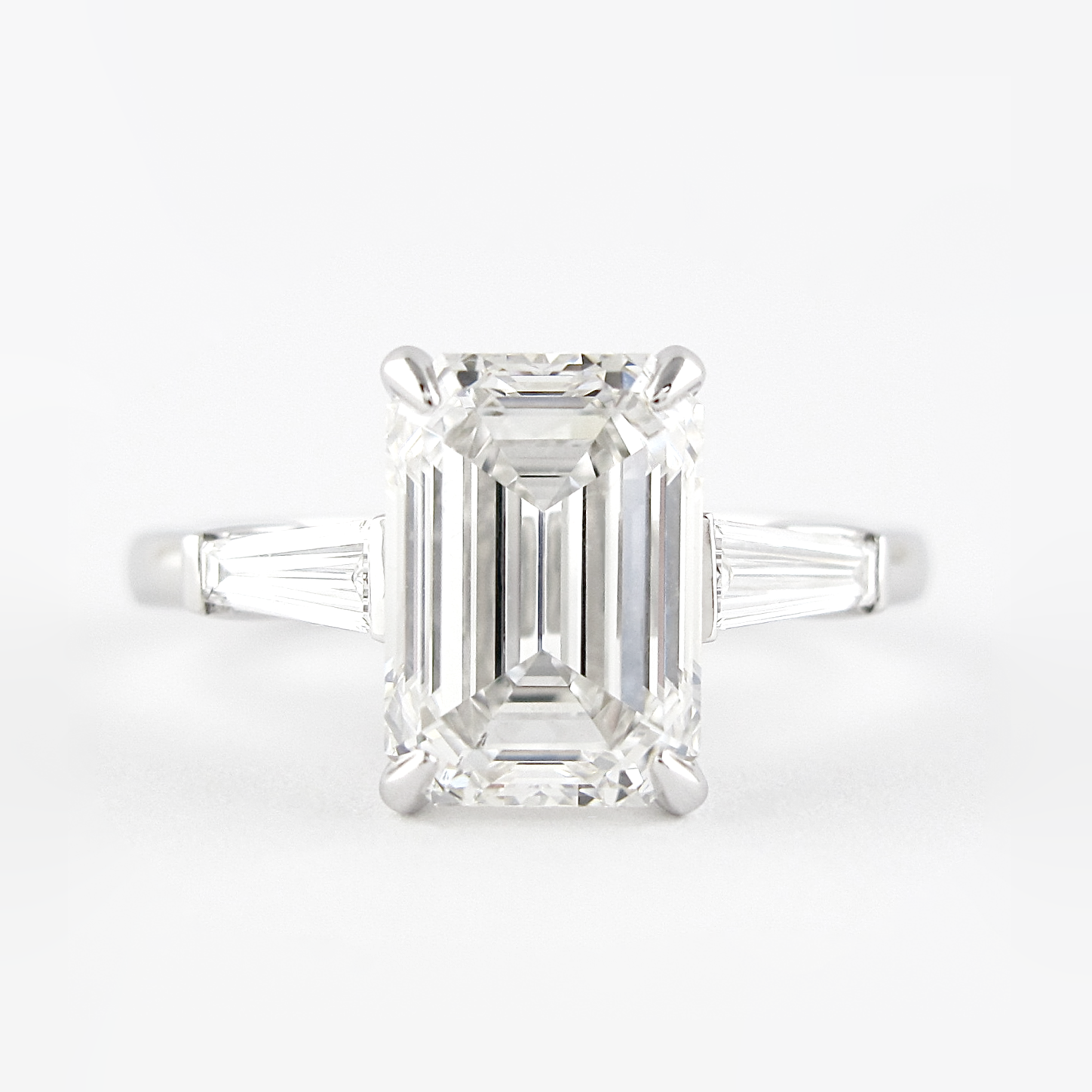2.30 CT Emerald Three Stone Style Moissanite Engagement Ring - crownmoissanite