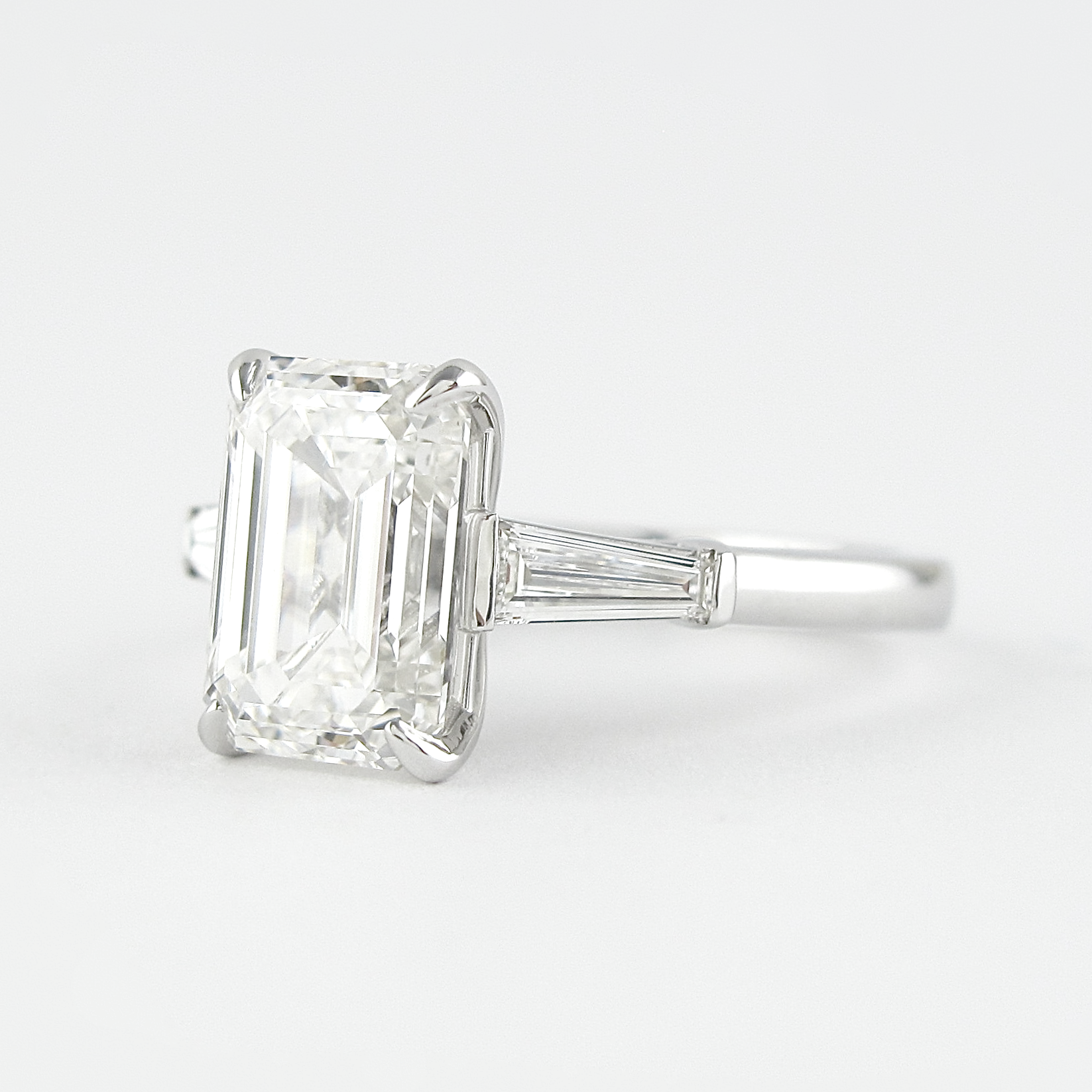 2.30 CT Emerald Three Stone Style Moissanite Engagement Ring - crownmoissanite