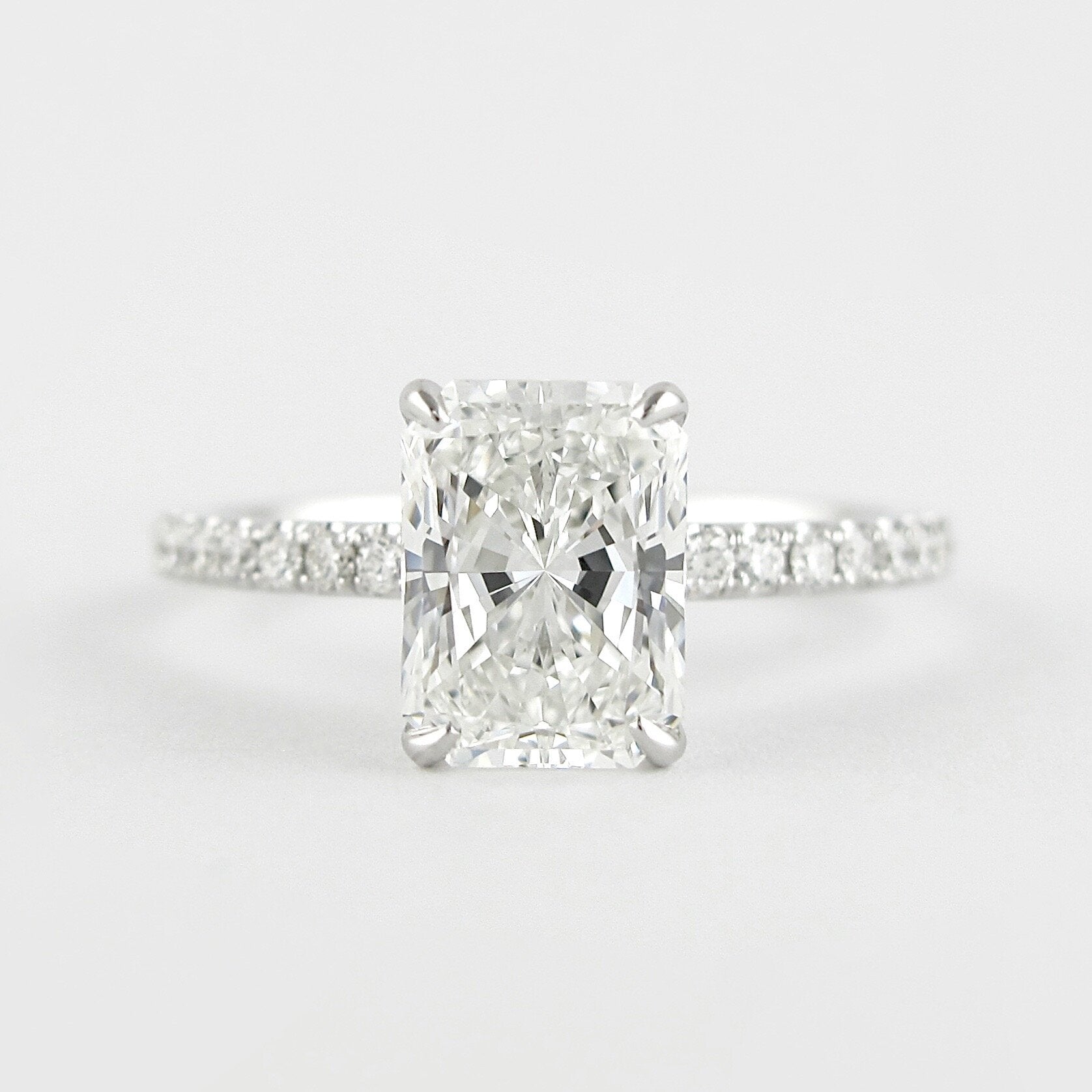 1.8 CT Radiant Solitaire & Pave Moissanite Engagement Ring - crownmoissanite