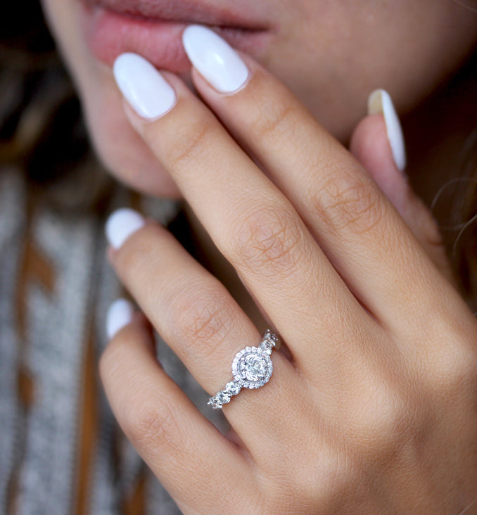 1.0 CT Round Moissanite Halo & Pave Engagement Ring