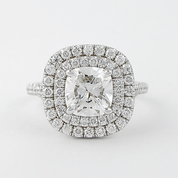 0.95 CT Cushion Shaped Moissanite Double Halo Engagement Ring - crownmoissanite