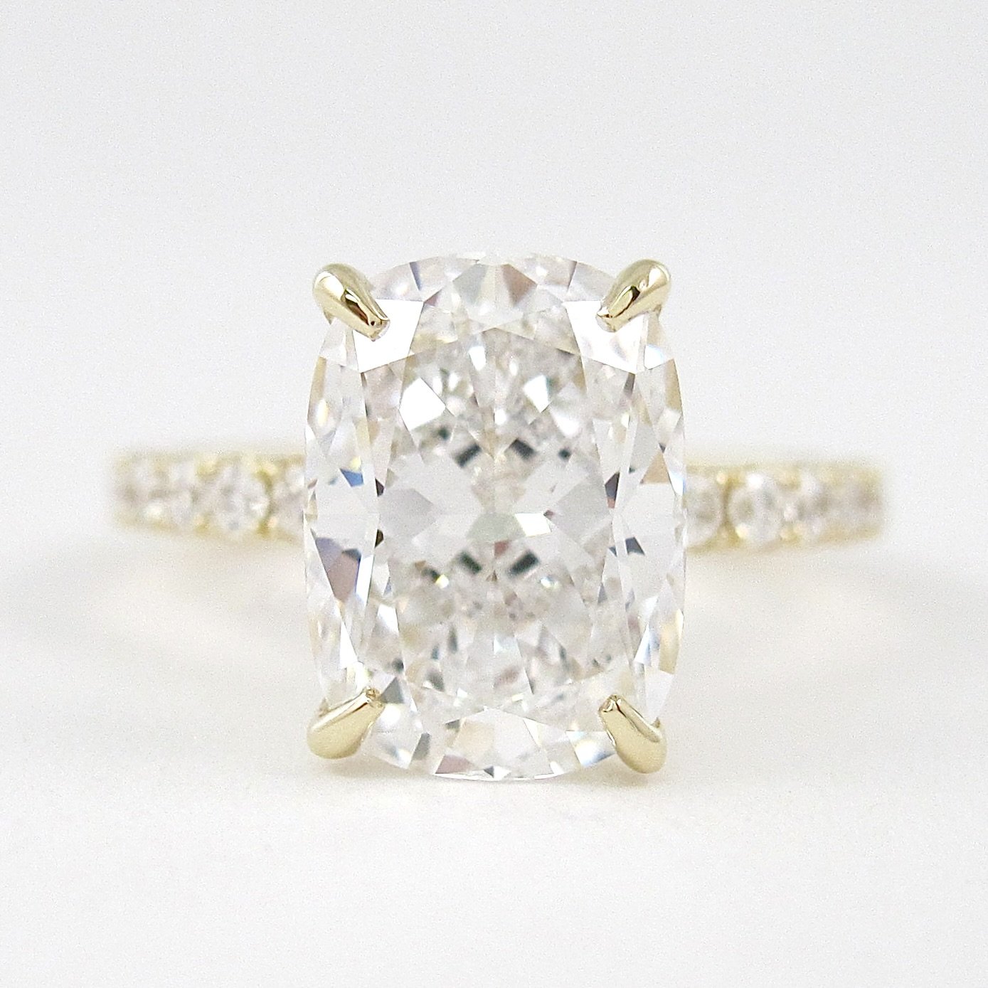3.8 CT Elongated Cushion Solitaire Pave Moissanite Engagement Ring - crownmoissanite