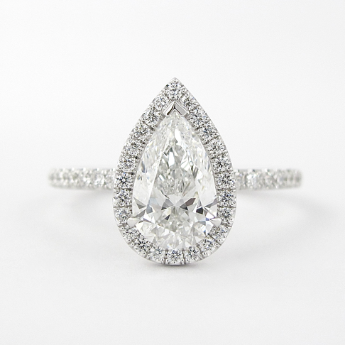 1.5 CT Pear Shaped Moissanite Halo Engagement Ring - crownmoissanite