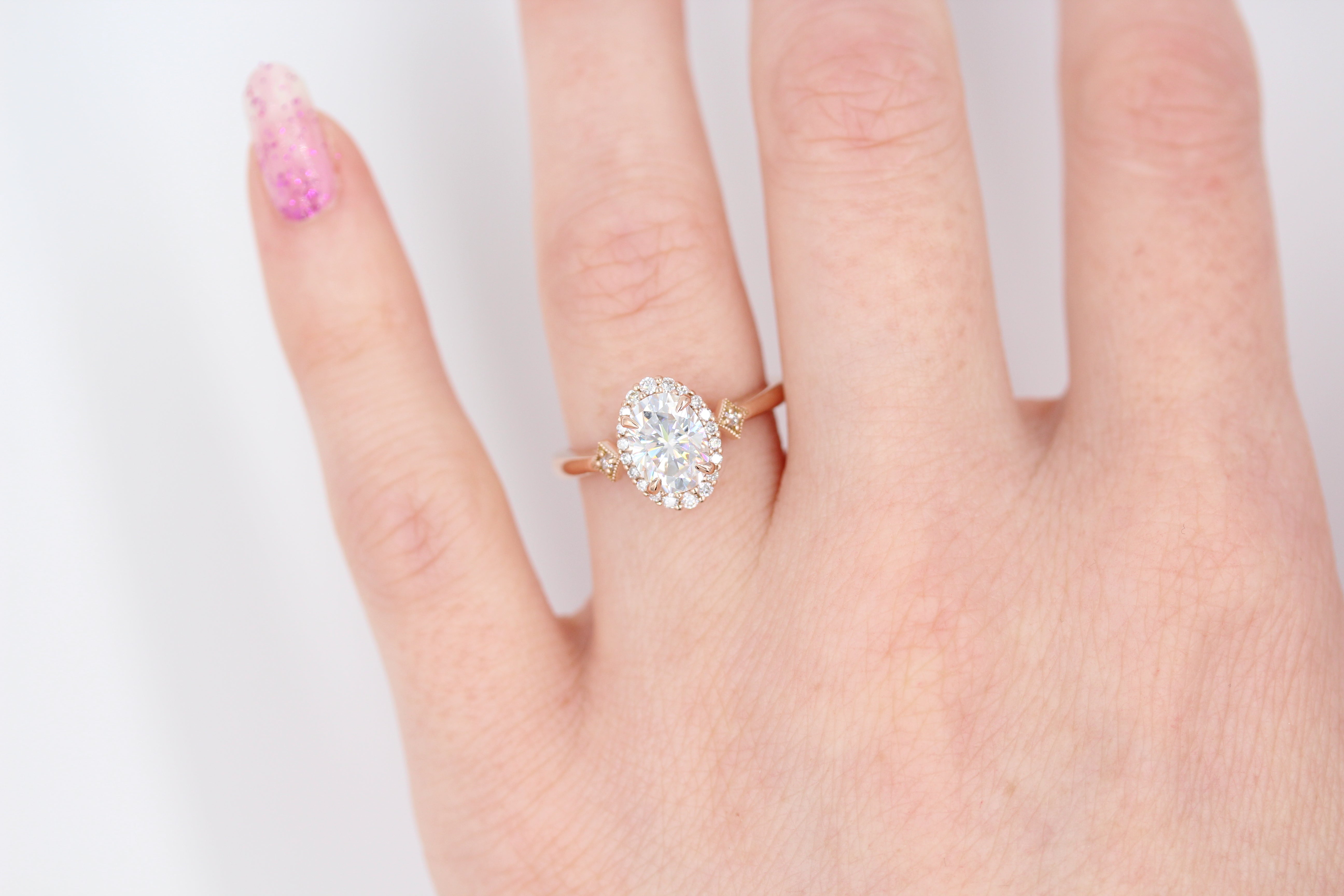 1.45 CT Oval Shaped Moissanite Halo Engagement Ring - crownmoissanite