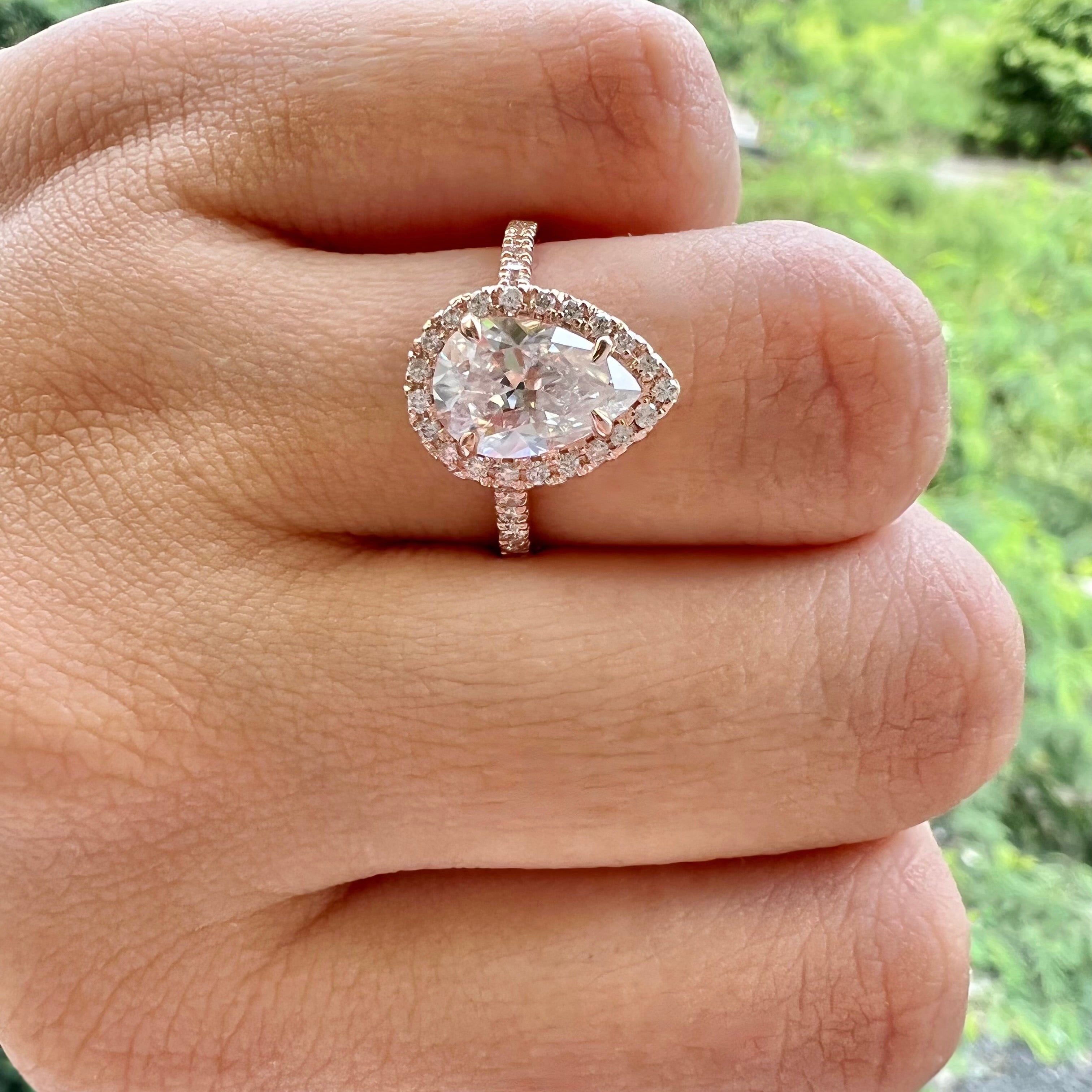 2.1 CT Pear Cut Halo Pave Moissanite Engagement Ring - crownmoissanite