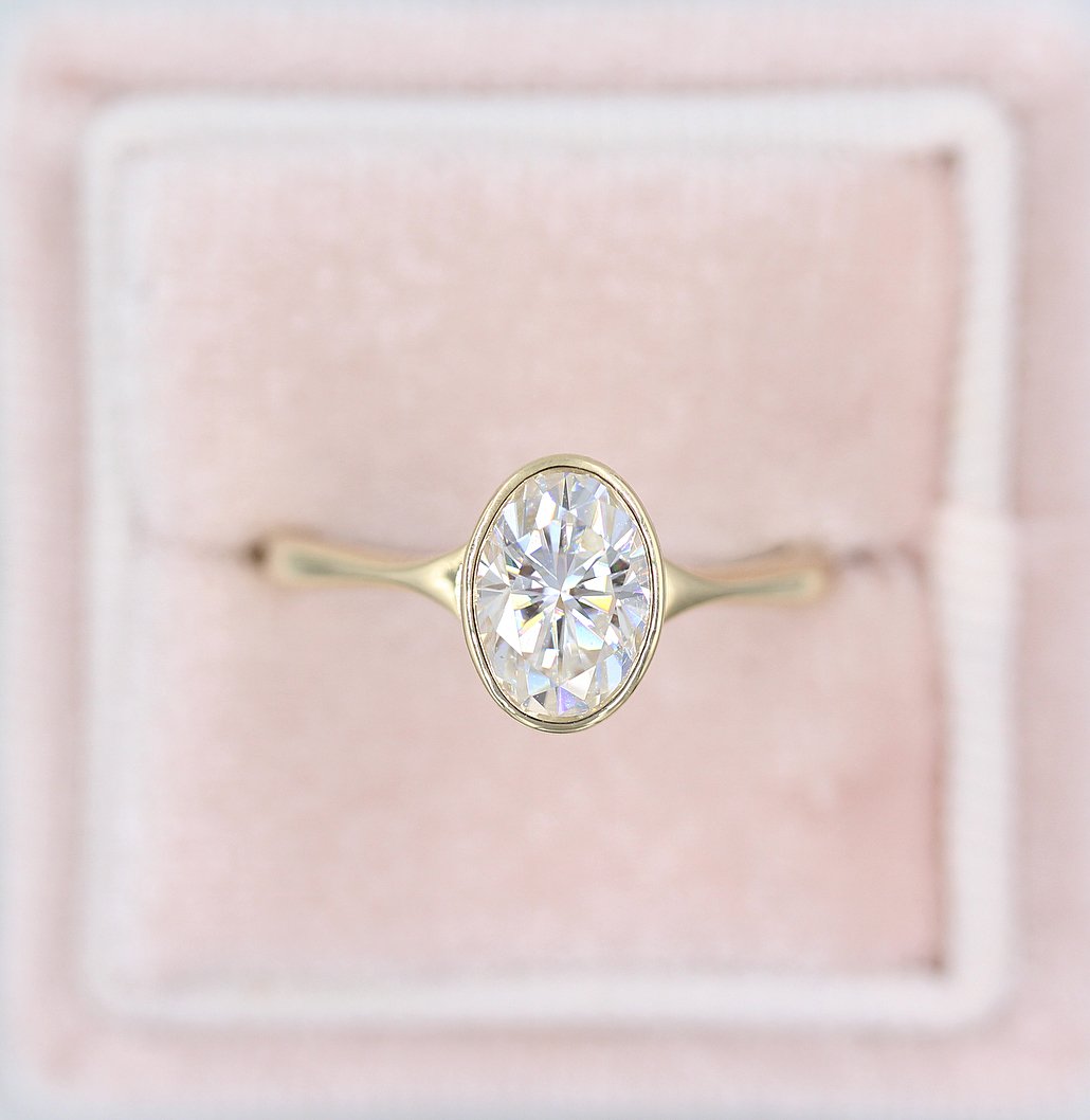 2.0 CT Oval Shaped Moissanite Bezel Solitaire Engagement Ring - crownmoissanite