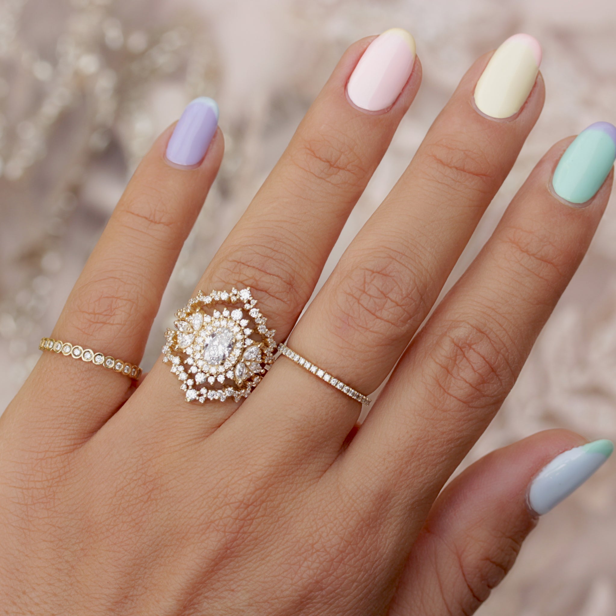 0.70 CT Oval Cut Double Halo Moissanite Bridal Ring Set