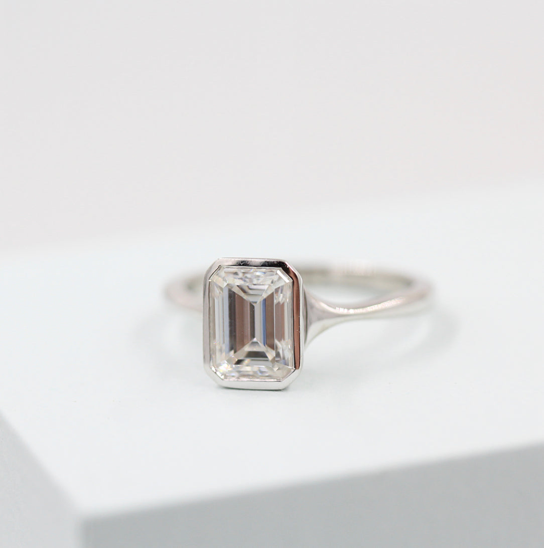 1.55 CT Emerald Shaped Moissanite Bezel Solitaire Engagement Ring - crownmoissanite