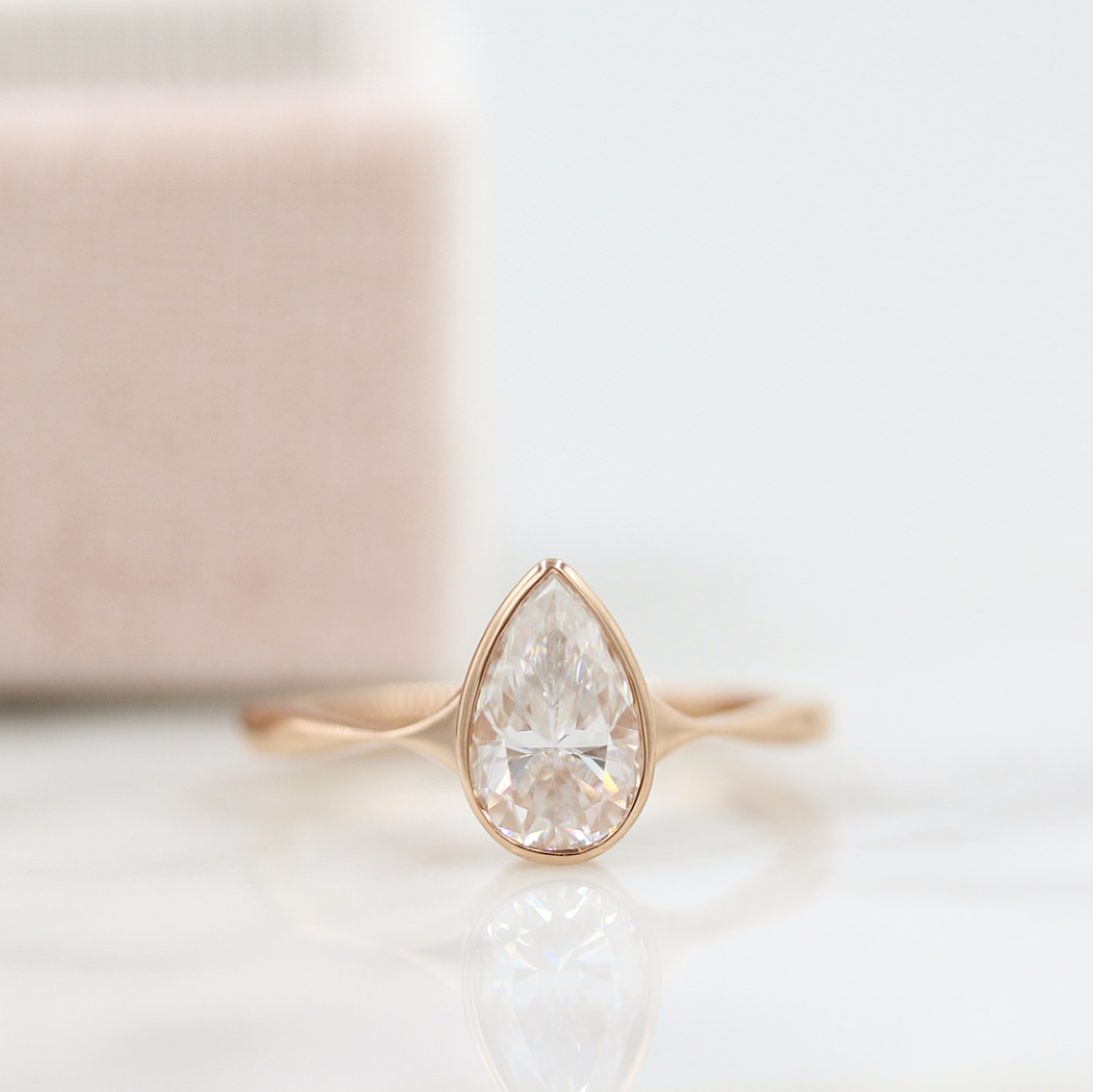 1.33 CT Pear Shaped Moissanite Bezel Solitaire Engagement Ring - crownmoissanite