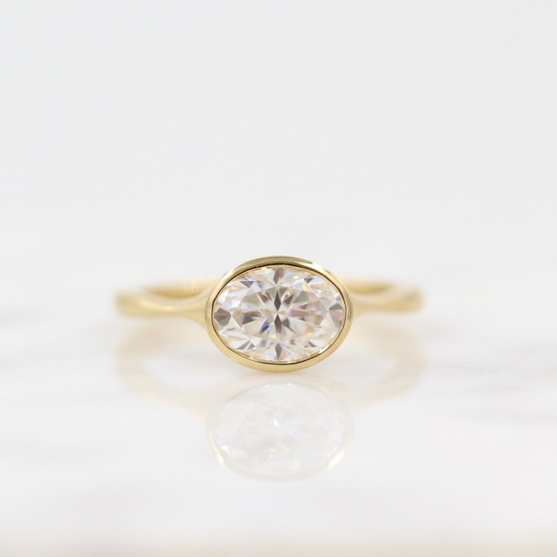 1.0 CT Oval Shaped Moissanite Bezel Solitaire Engagement Ring - crownmoissanite