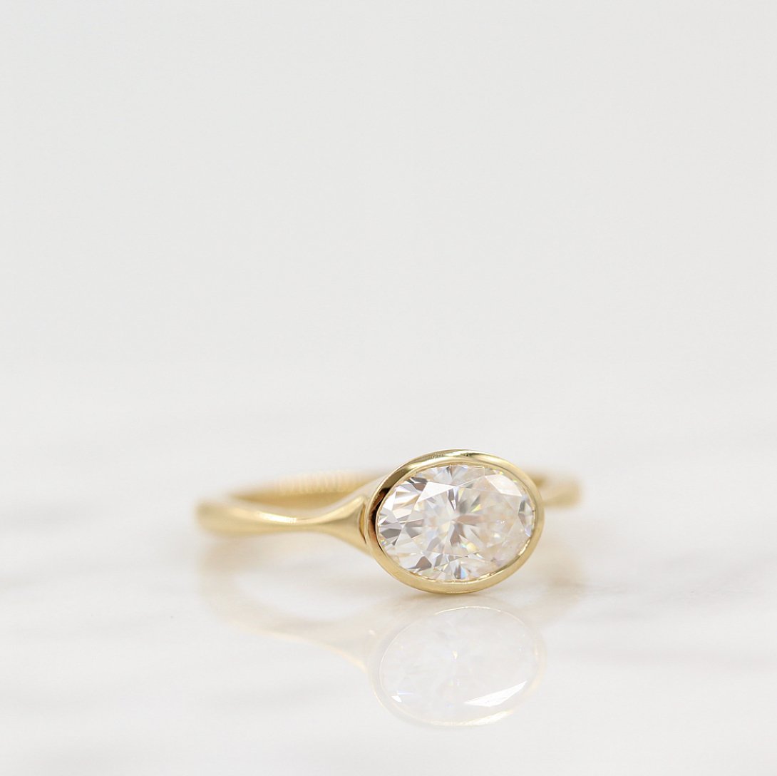 1.0 CT Oval Shaped Moissanite Bezel Solitaire Engagement Ring - crownmoissanite