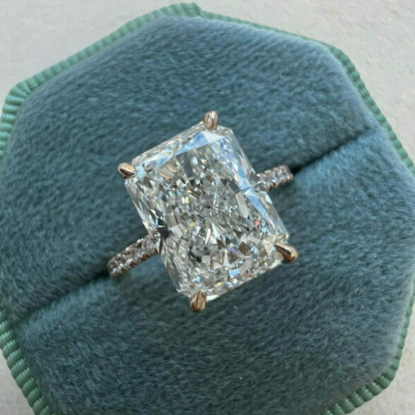 2.43 CT Radiant Solitaire & Pave Moissanite Engagement Ring - crownmoissanite