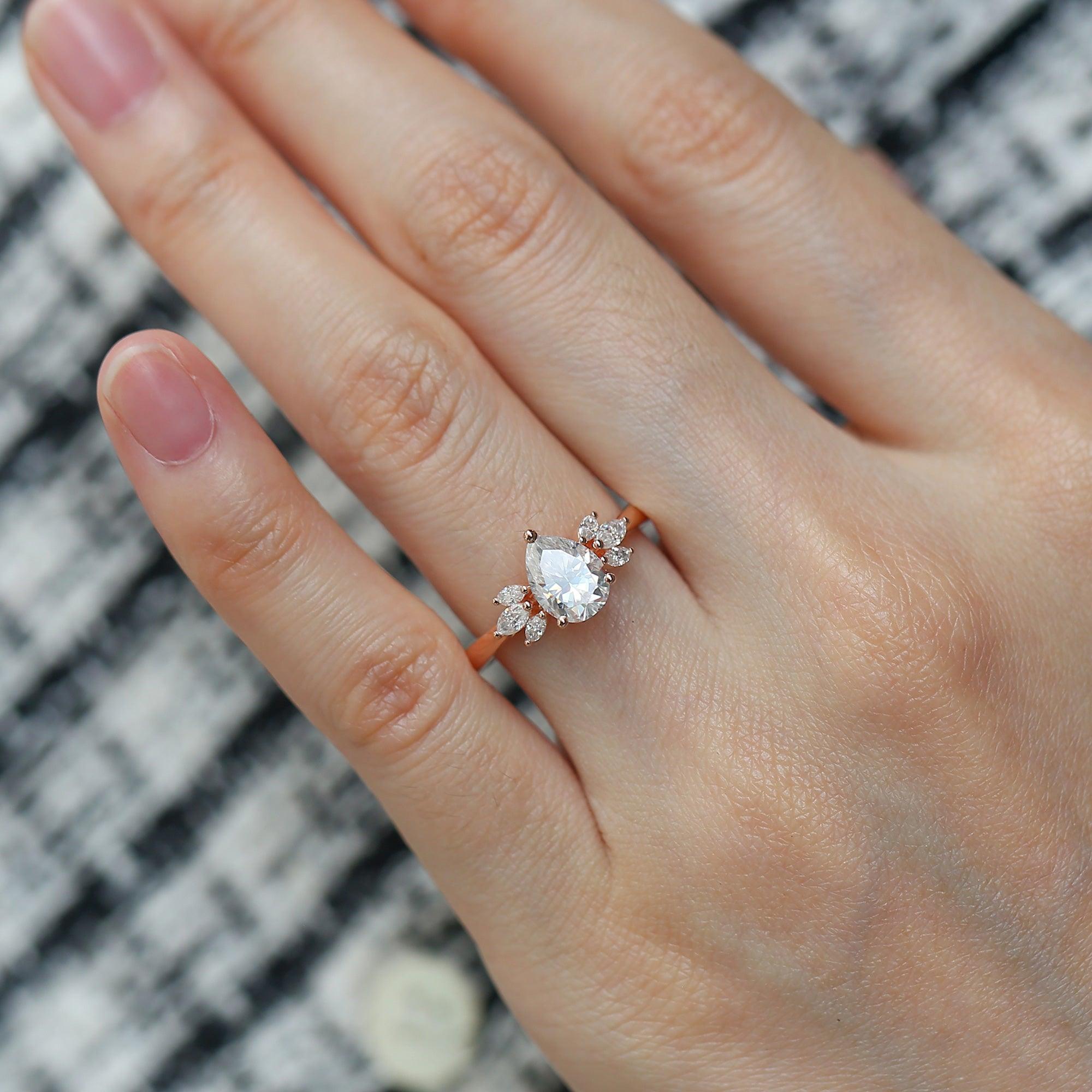 1.52 CT Pear Shaped Moissanite Cluster Engagement Ring - crownmoissanite