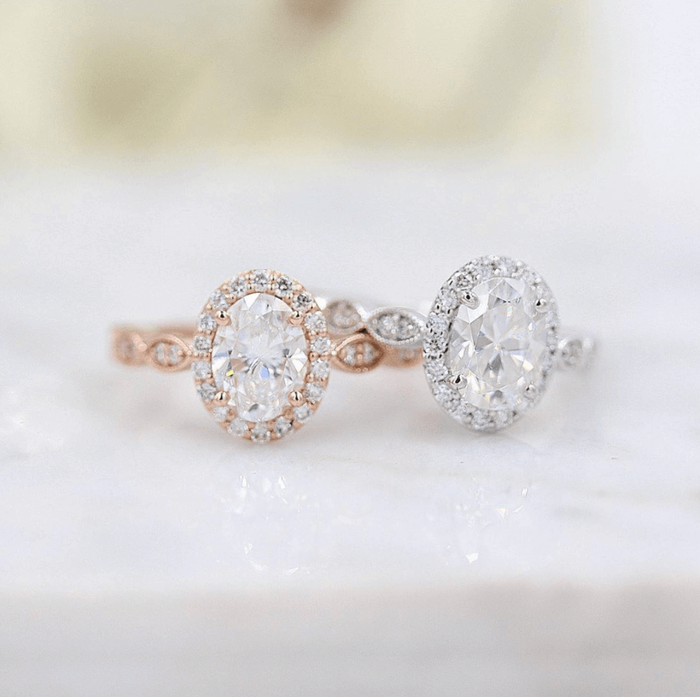 1.33 CT Oval Shaped Moissanite Halo Engagement Ring - crownmoissanite