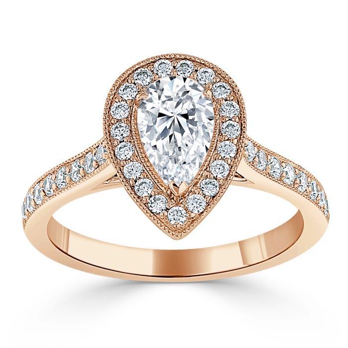 1.52 CT Pear Cut Halo Channel Pave Moissanite Engagement Ring - crownmoissanite